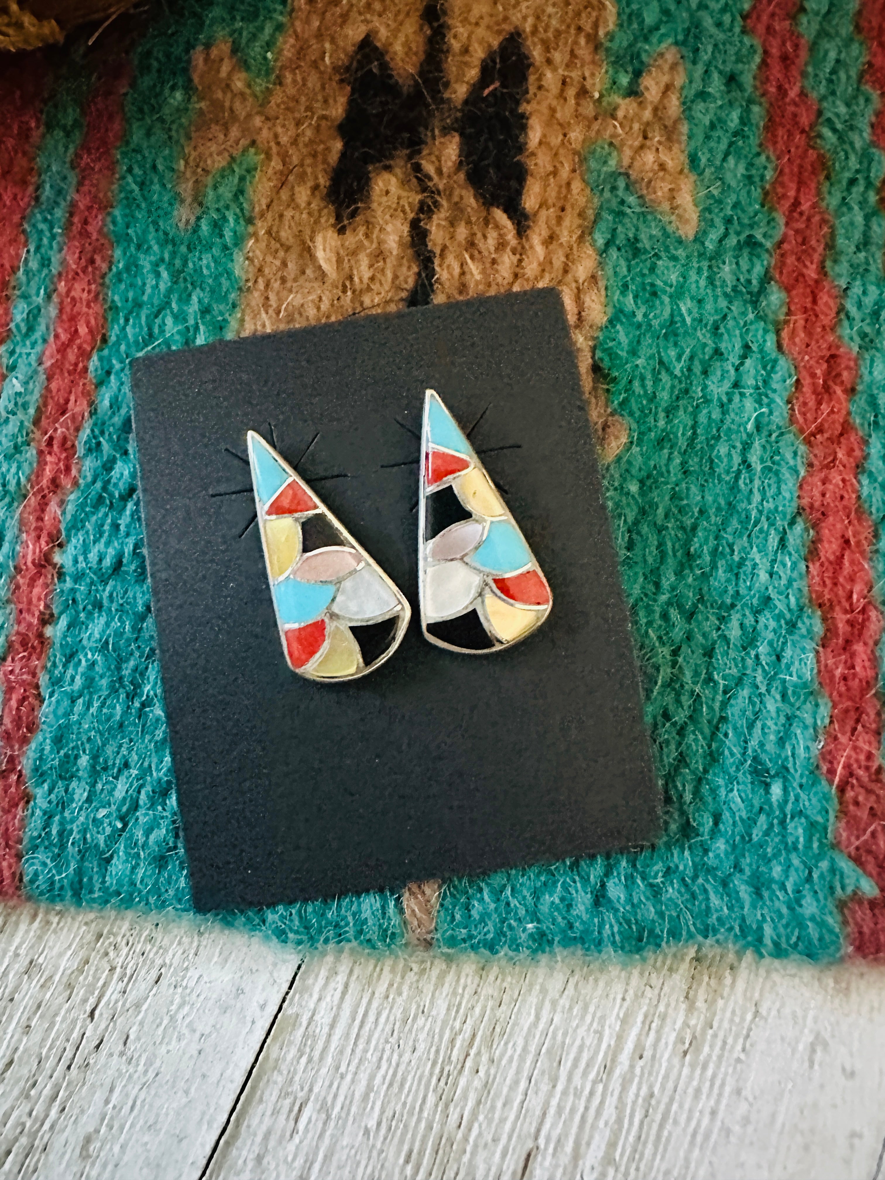 Handcrafted Multi Stone & Sterling Silver Inlay Post Earrings