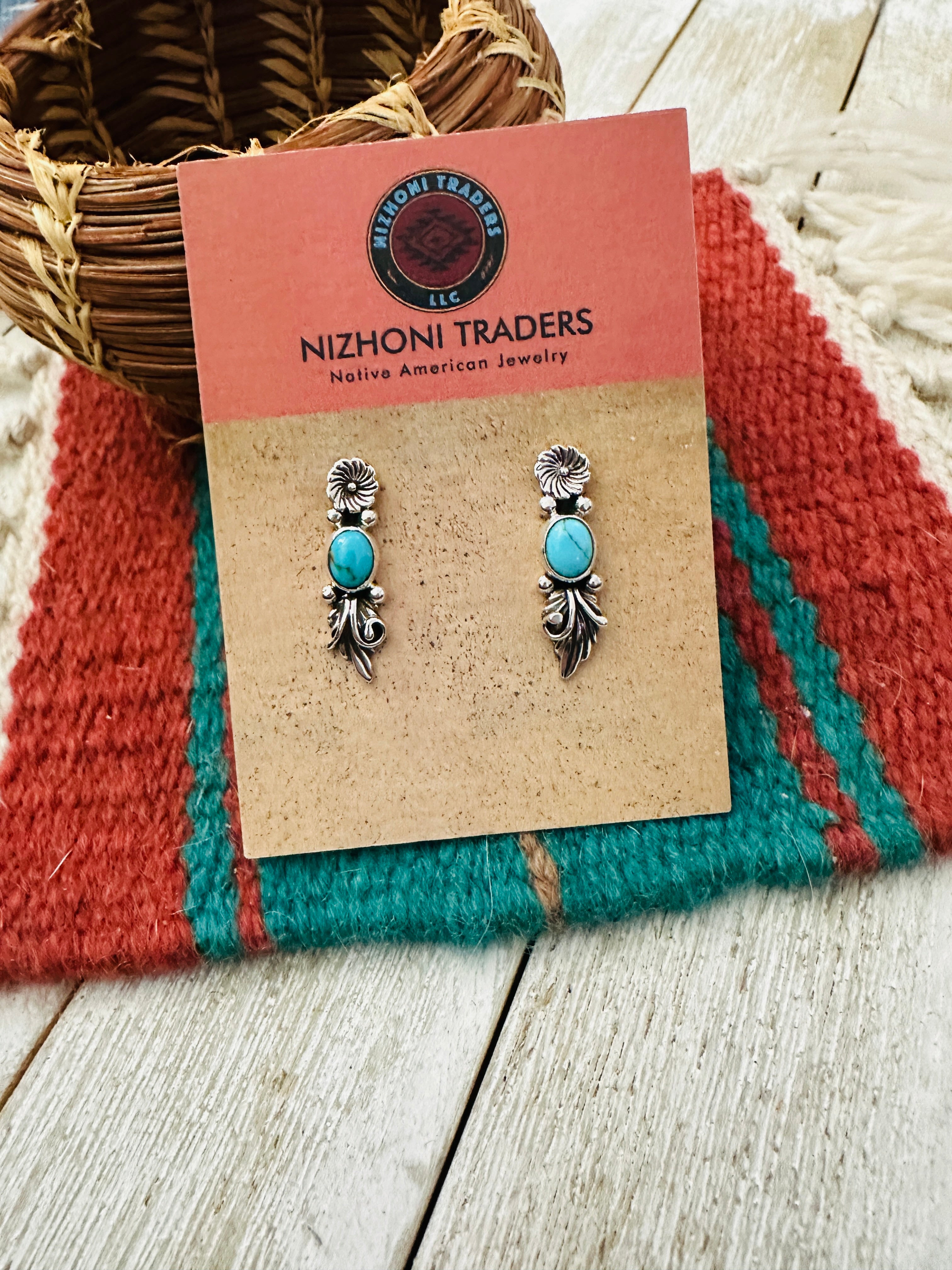 Handcrafted Turquoise & Sterling Silver Flower Dangle Earrings