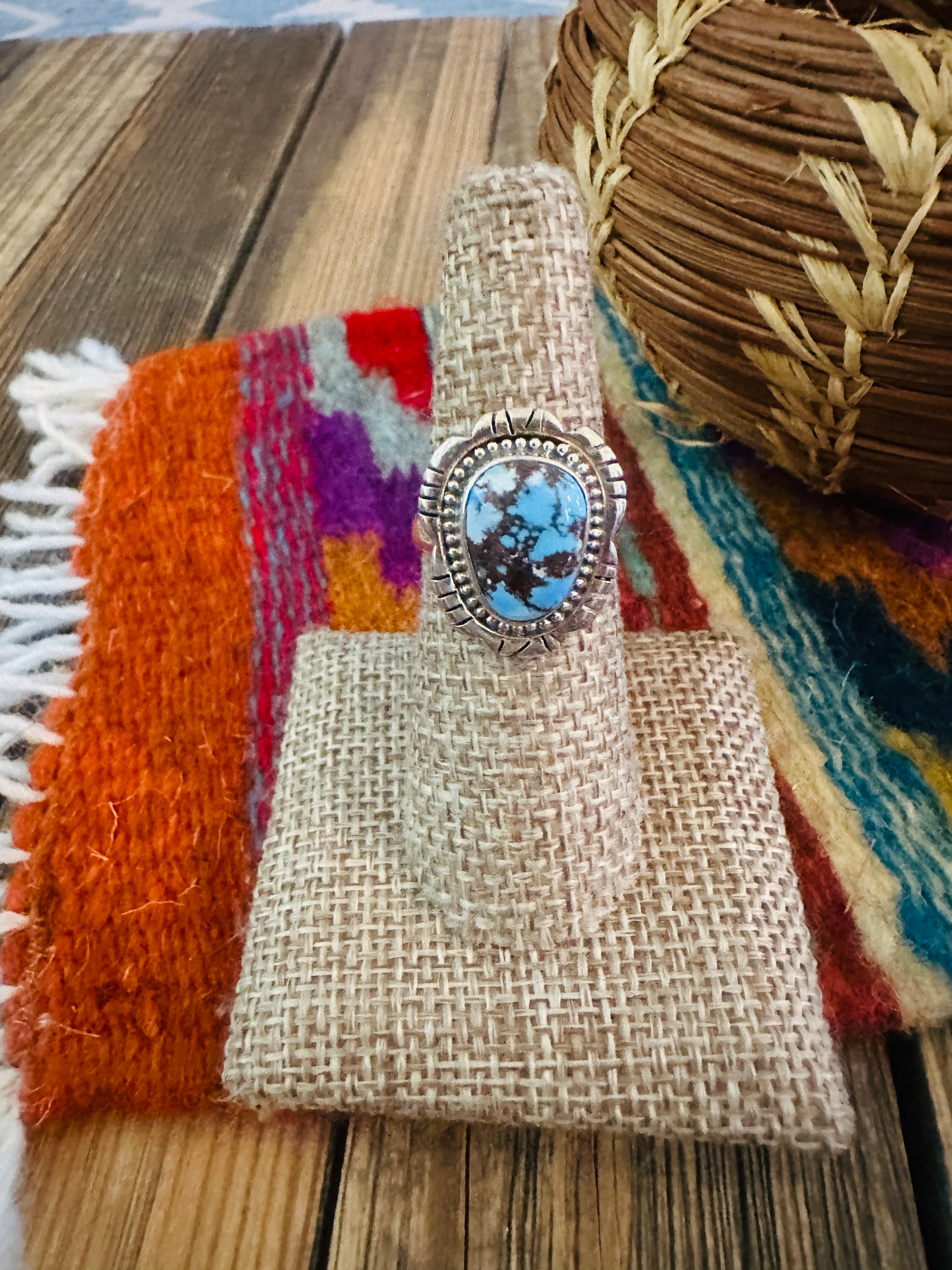 Handcrafted Golden Hills Turquoise & Sterling Silver Ring Size 7