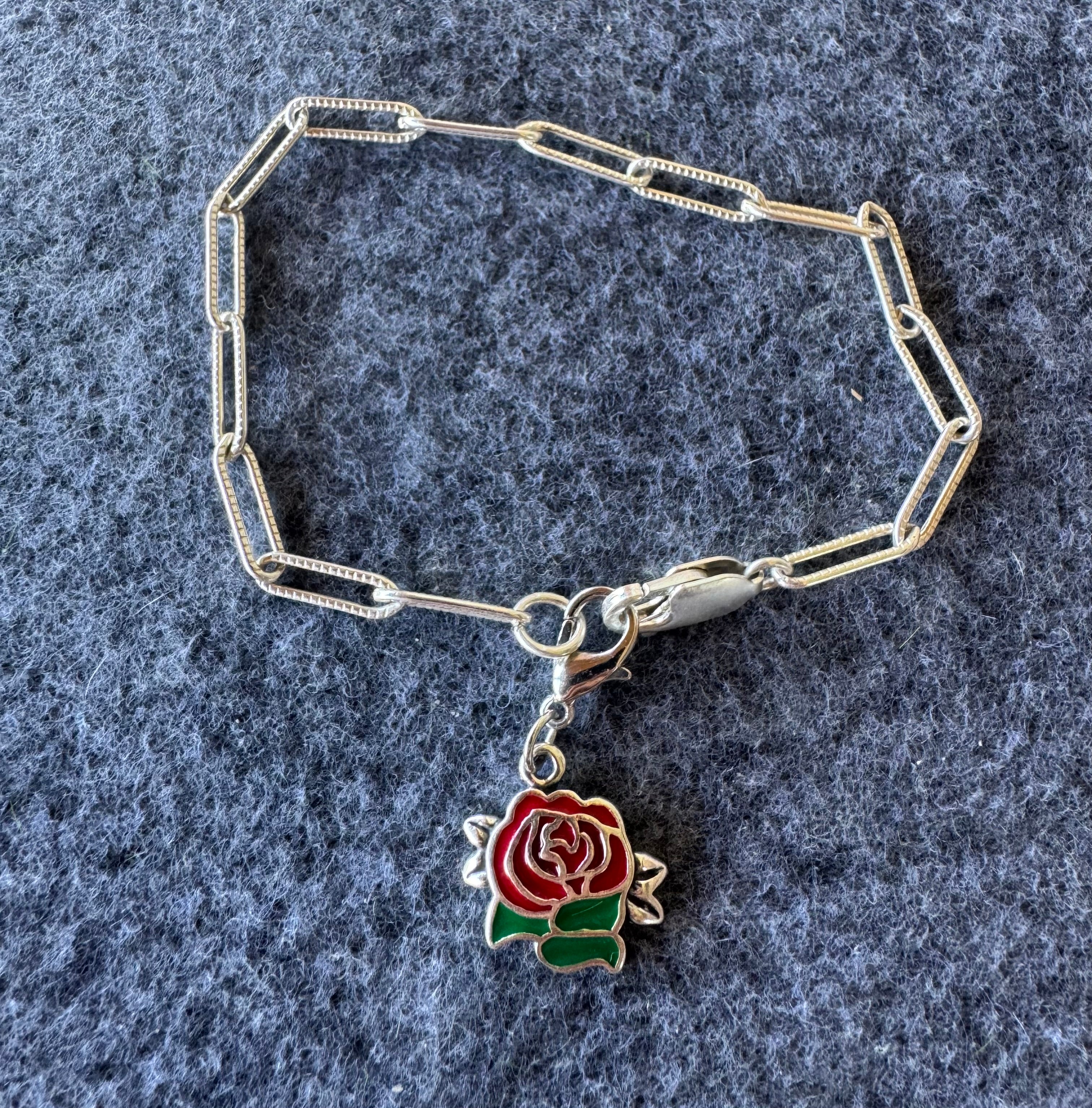Handcrafted Sterling Silver Red Rose Charm