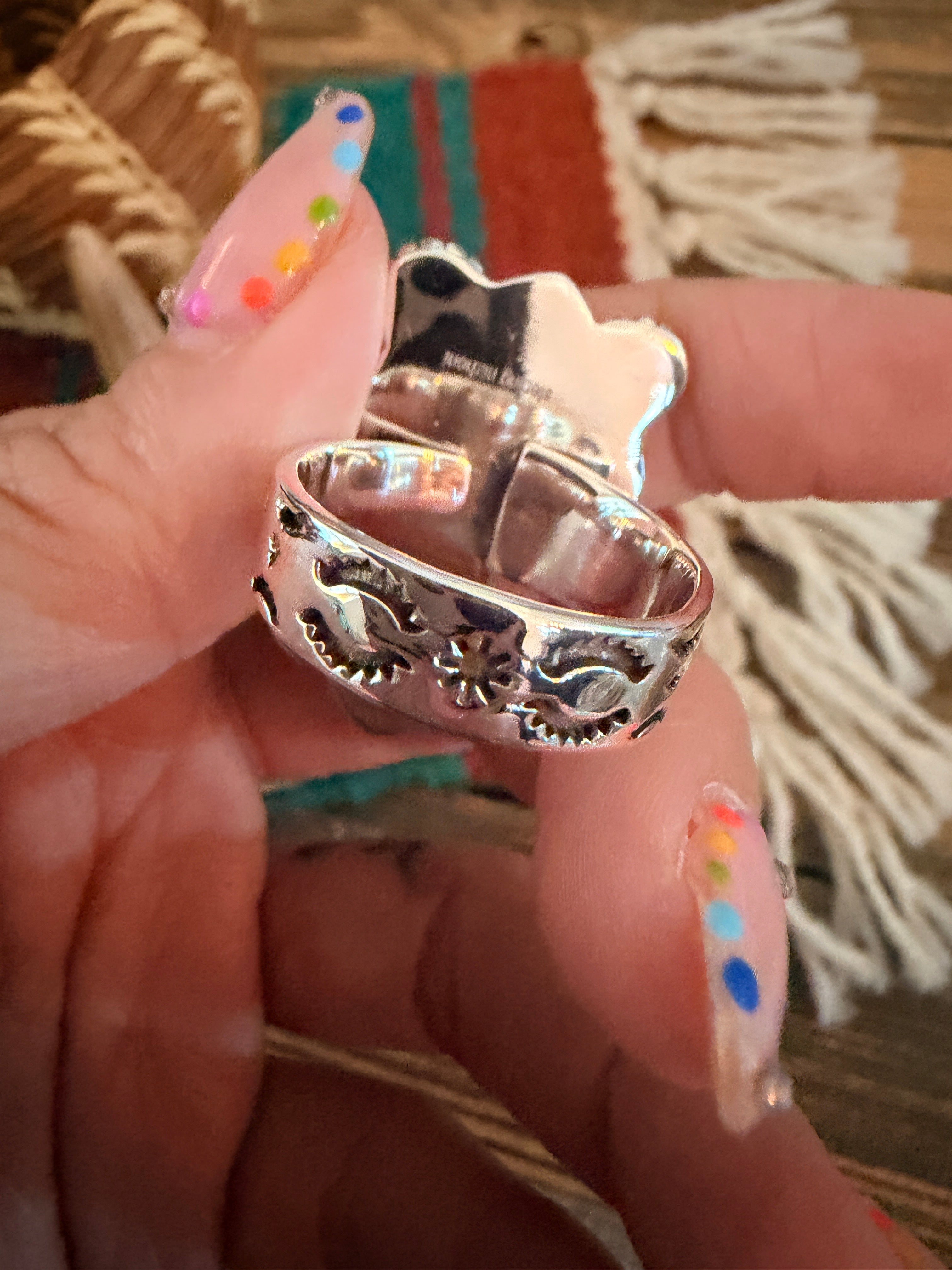 Handmade Sterling Silver Number 8 Turquoise Adjustable Heart Ring Signed Nizhoni