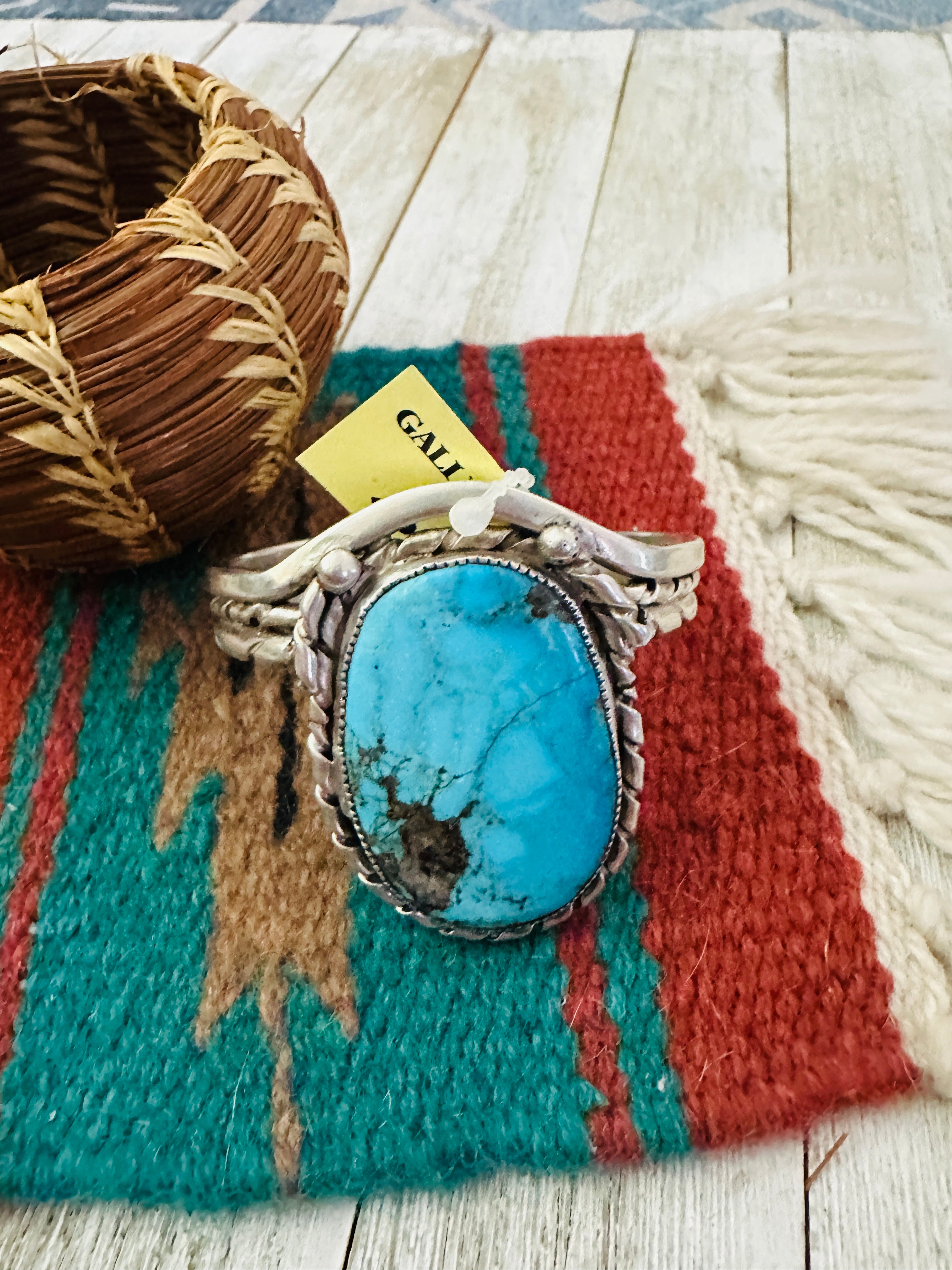 Handcrafted Old Pawn Turquoise & Sterling Silver Cuff Bracelet