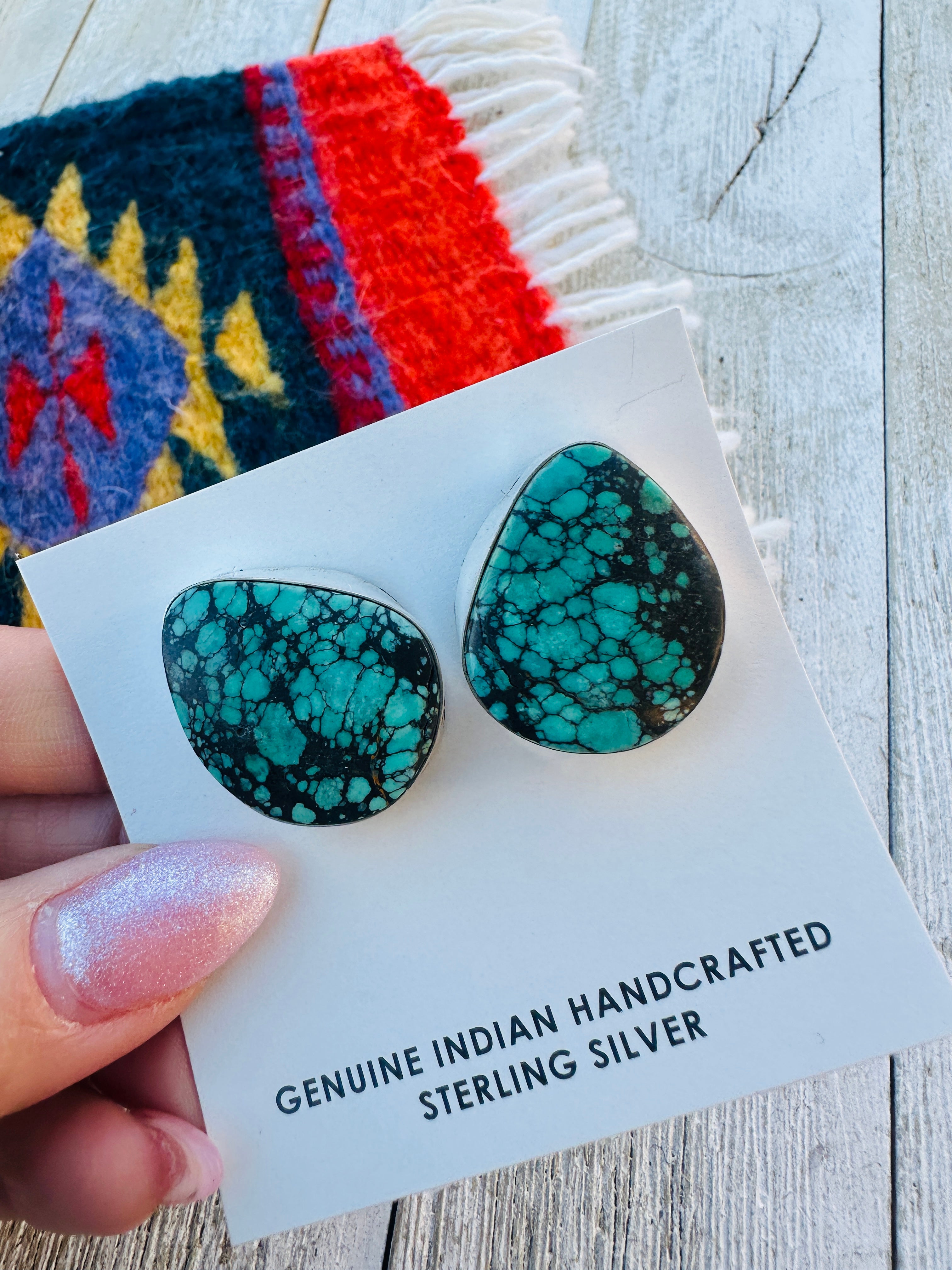 Handcrafted Kingman Web Turquoise & Sterling Silver Post Earrings