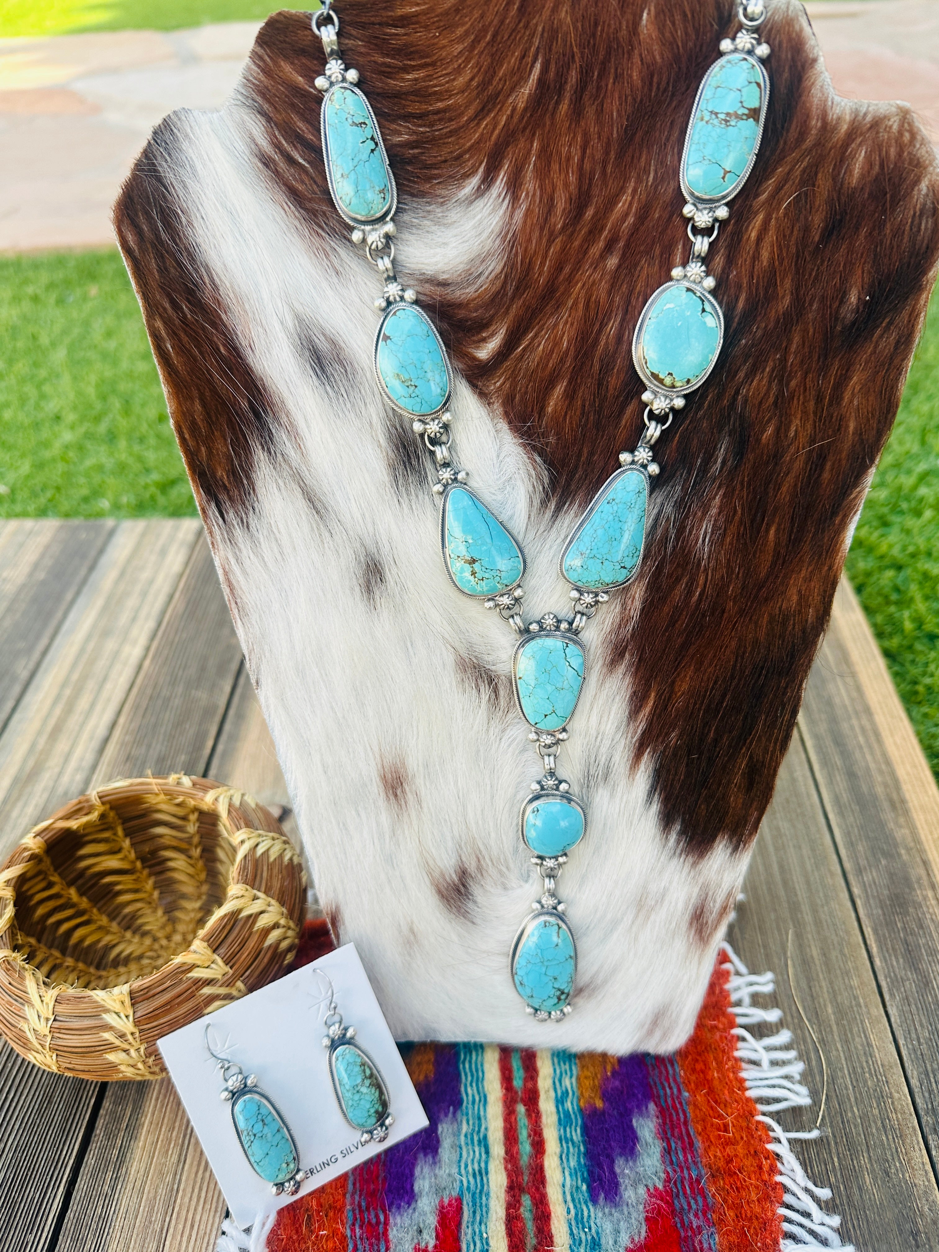 Handcrafted Turquoise & Sterling Silver Necklace and Earring Set by Sheila Becenti