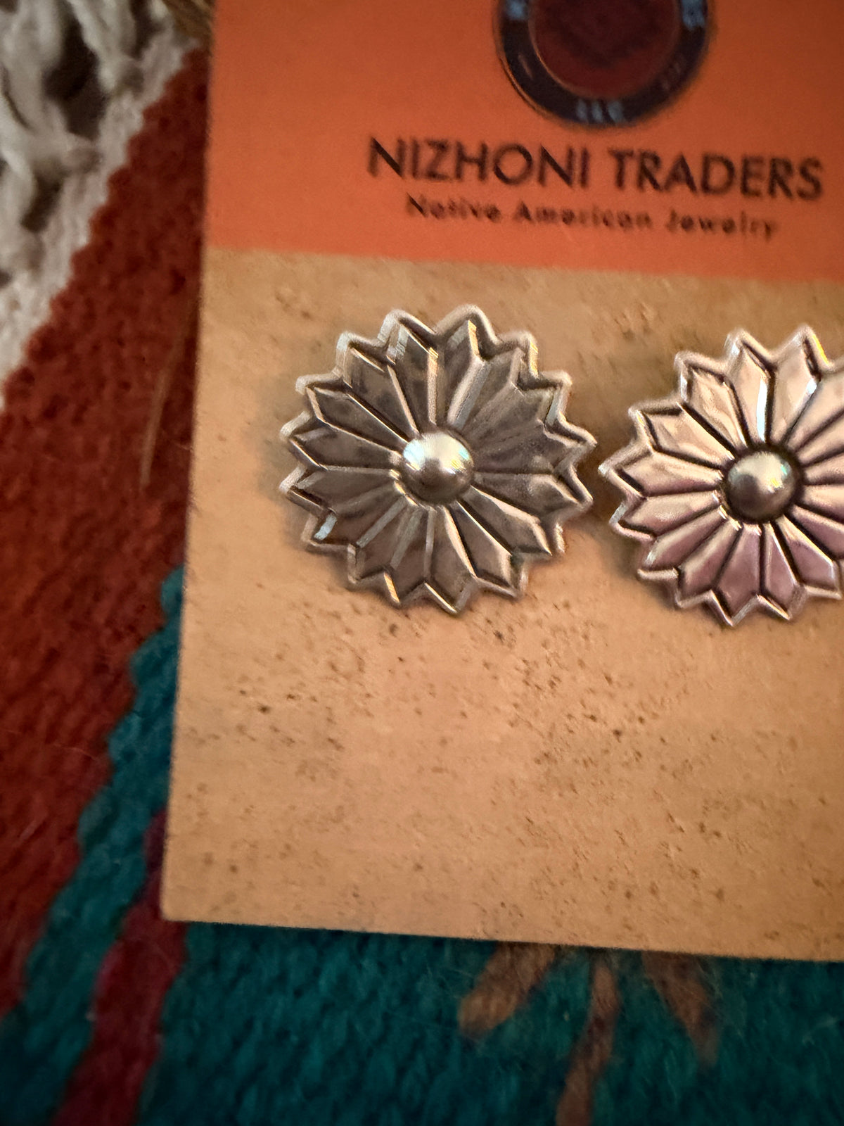 Old Pawn Handcrafted Sterling Silver Flower Post Earrings