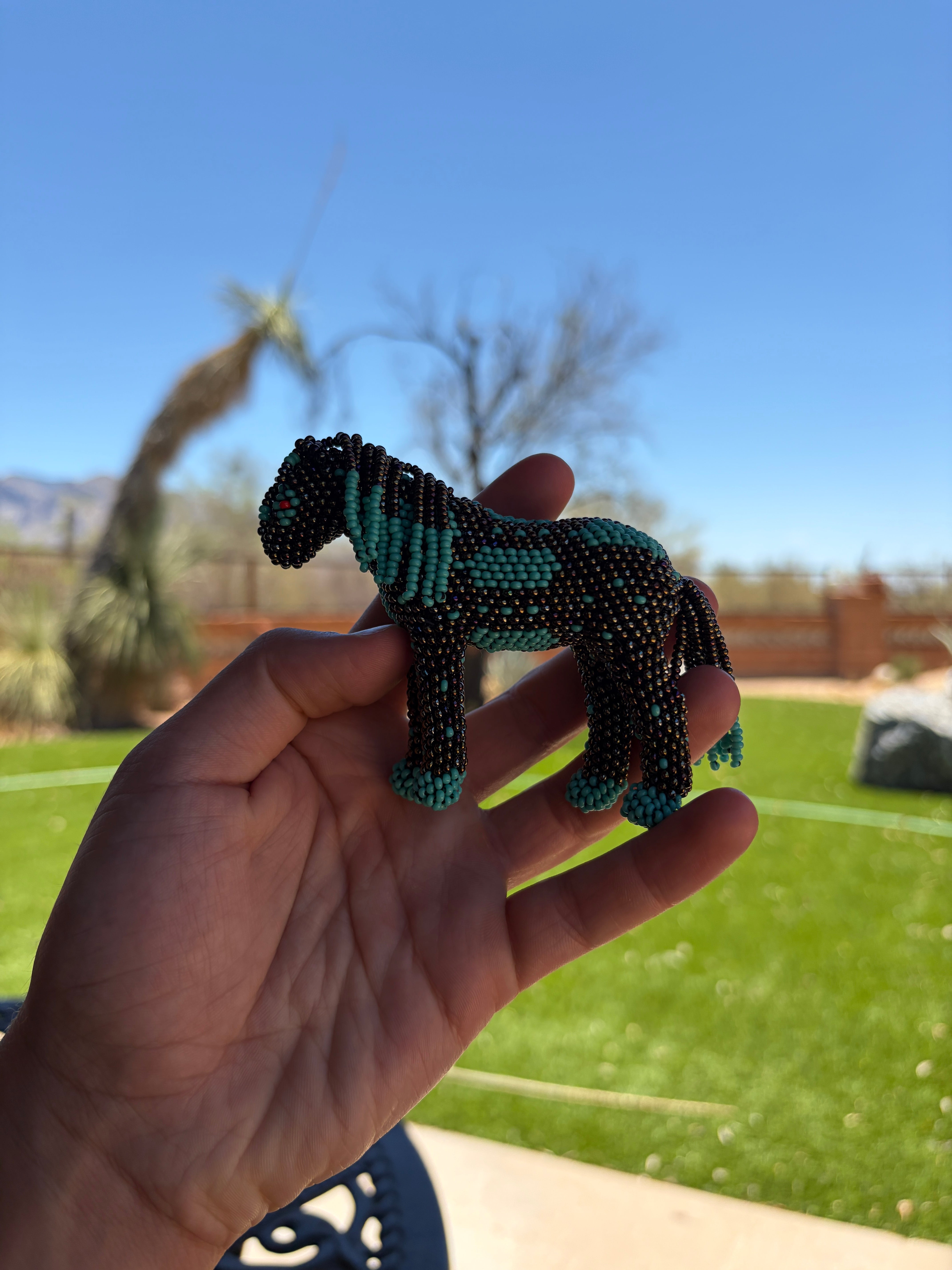 Handmade Peyote Stitched Horse Figurine- Turquoise 15