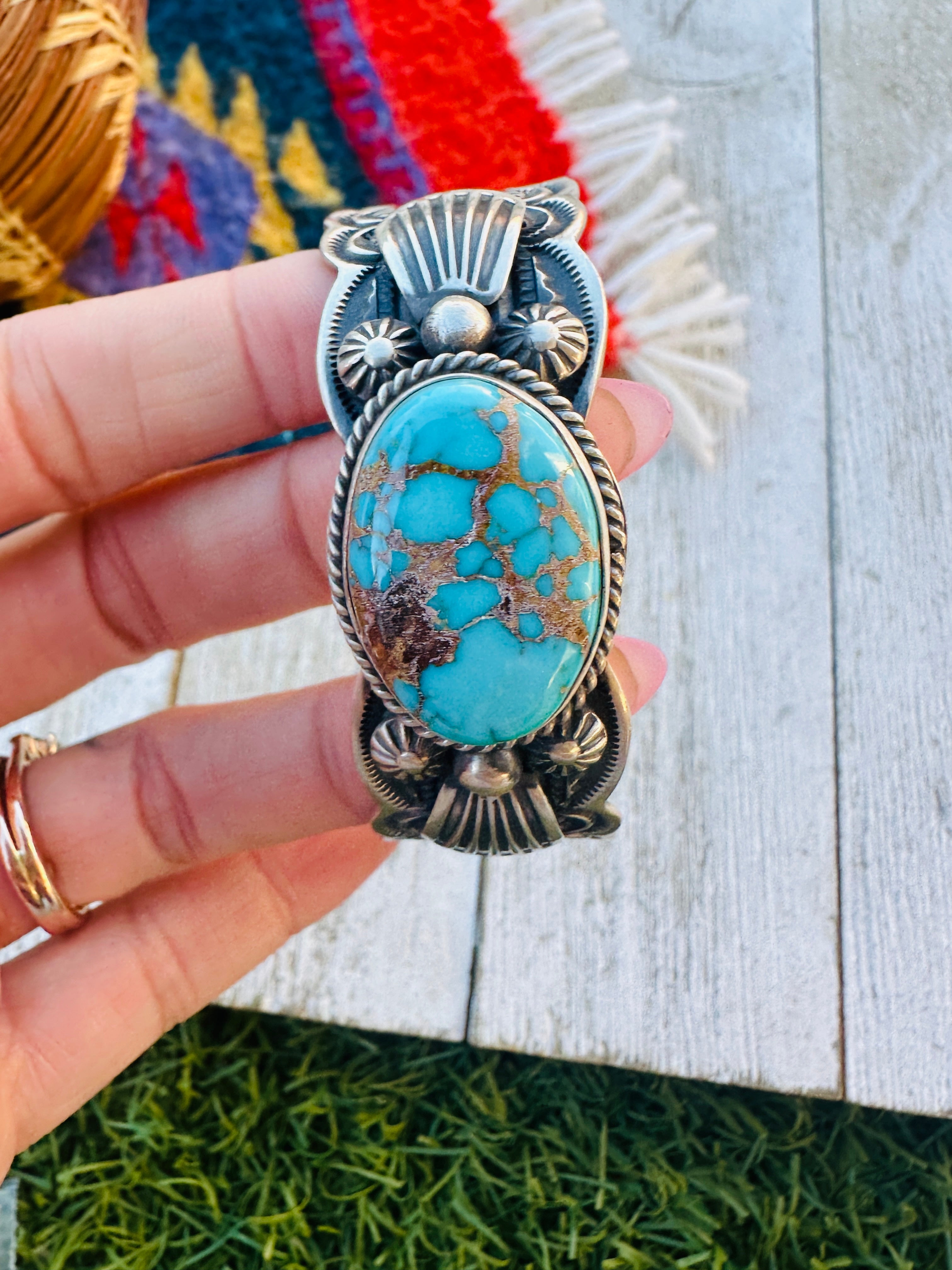 Handcrafted Royston Turquoise & Sterling Silver Cuff Bracelet by Darrell Cadman