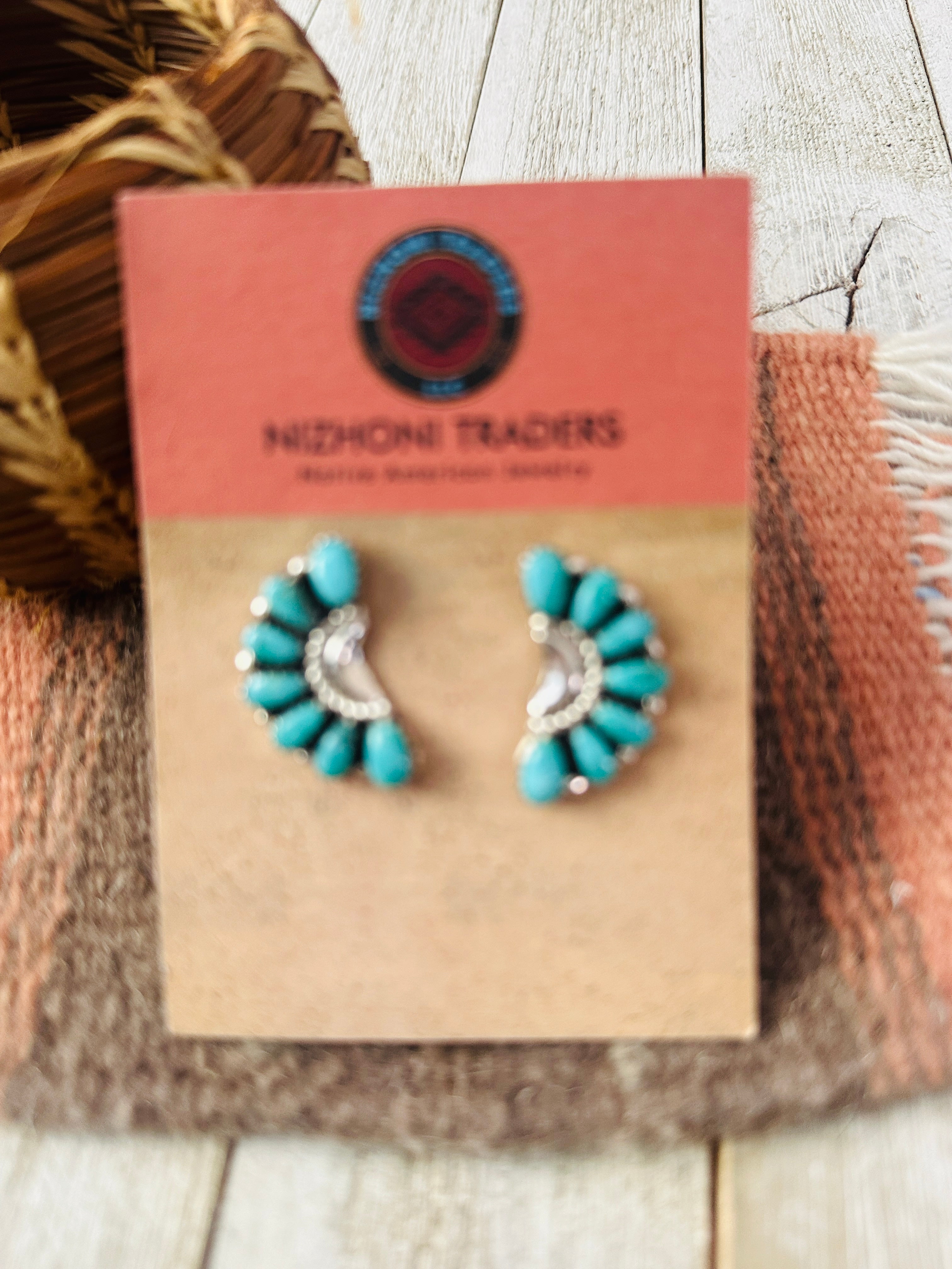 Handcrafted Sterling Silver & Turquoise Cluster Post Earrings