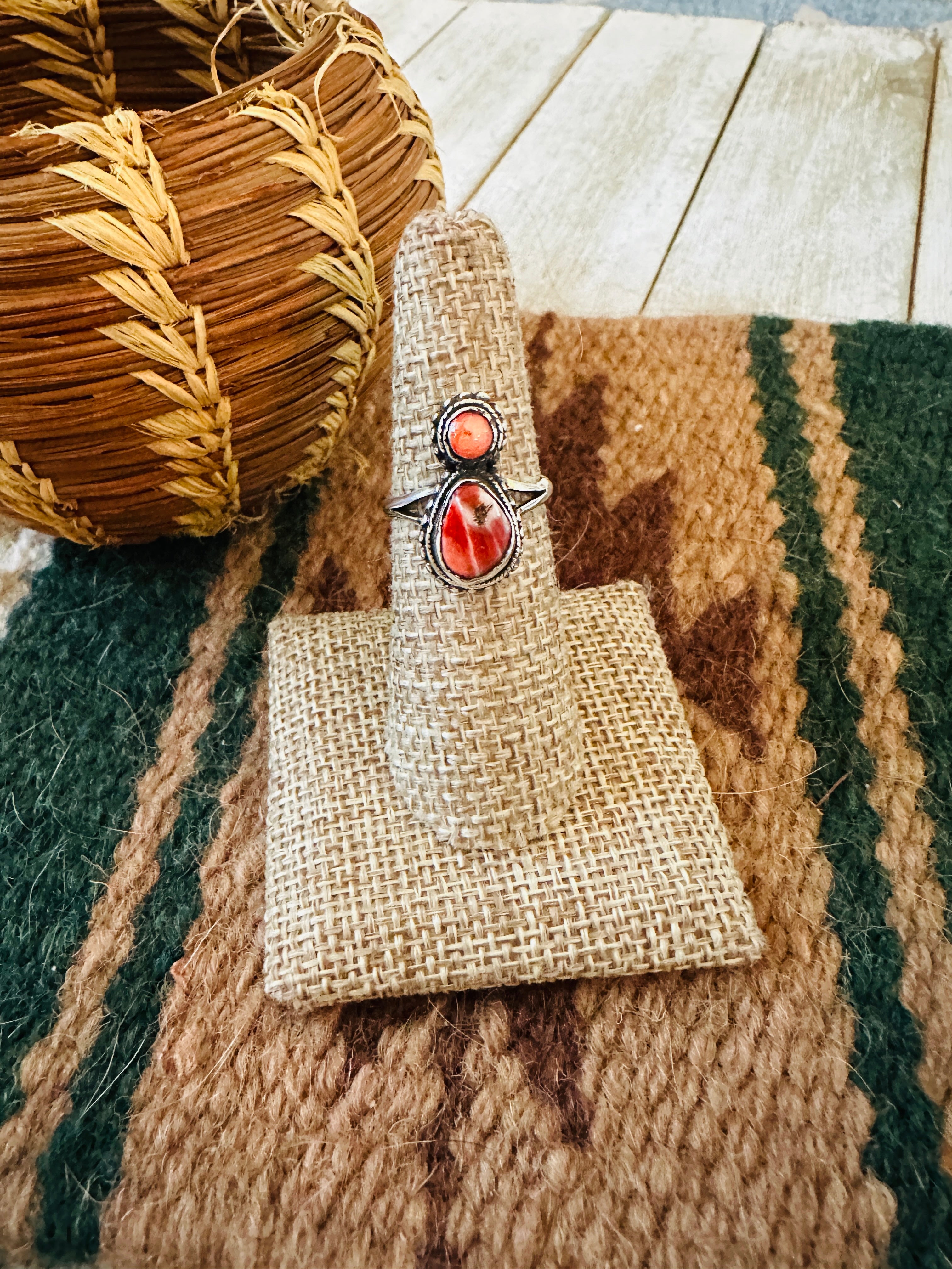 Handcrafted Old Pawn Sterling Silver & Spiny Ring Size 6.25