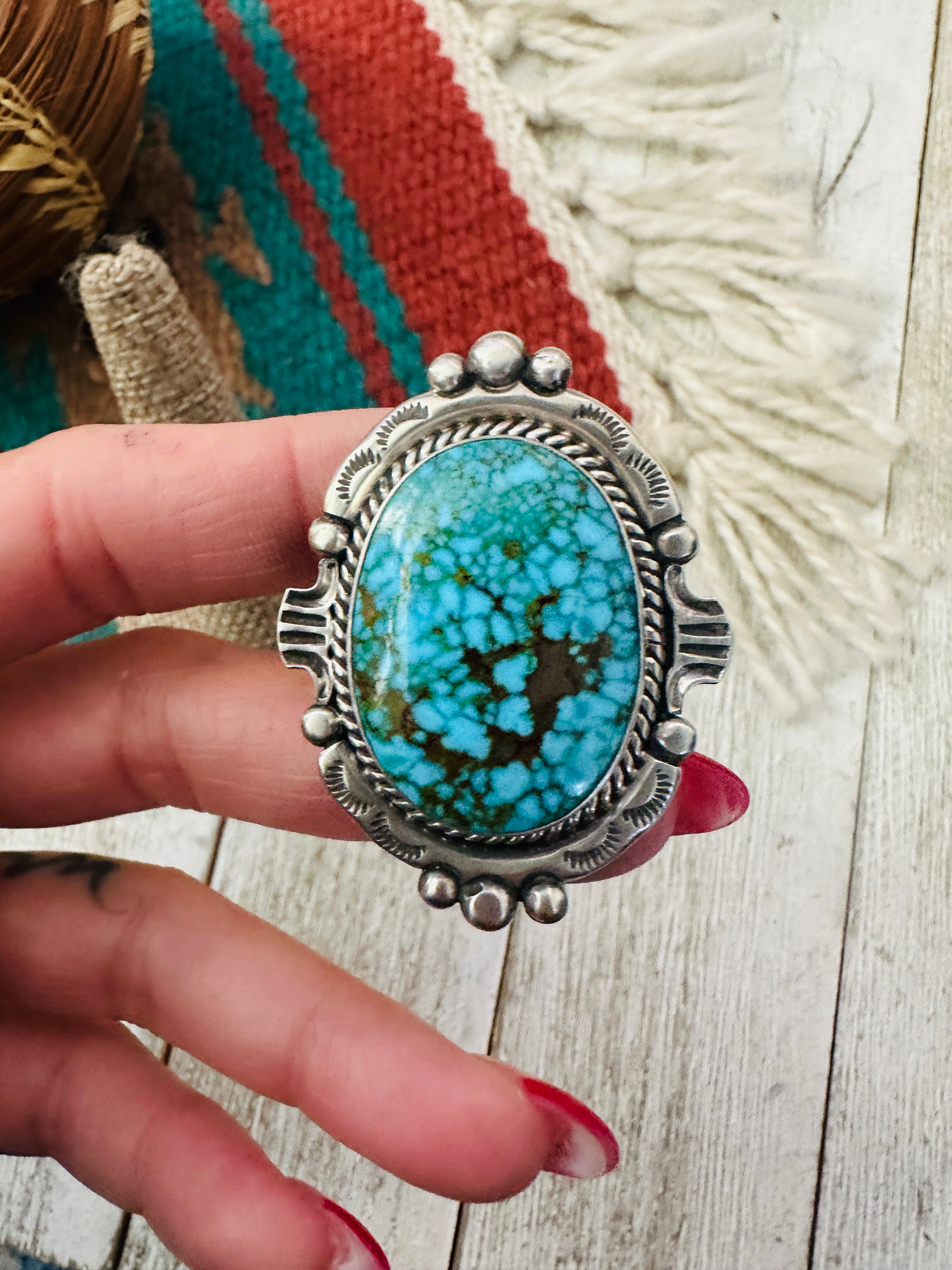 Handcrafted Kingman Web Turquoise & Sterling Silver Adjustable Ring