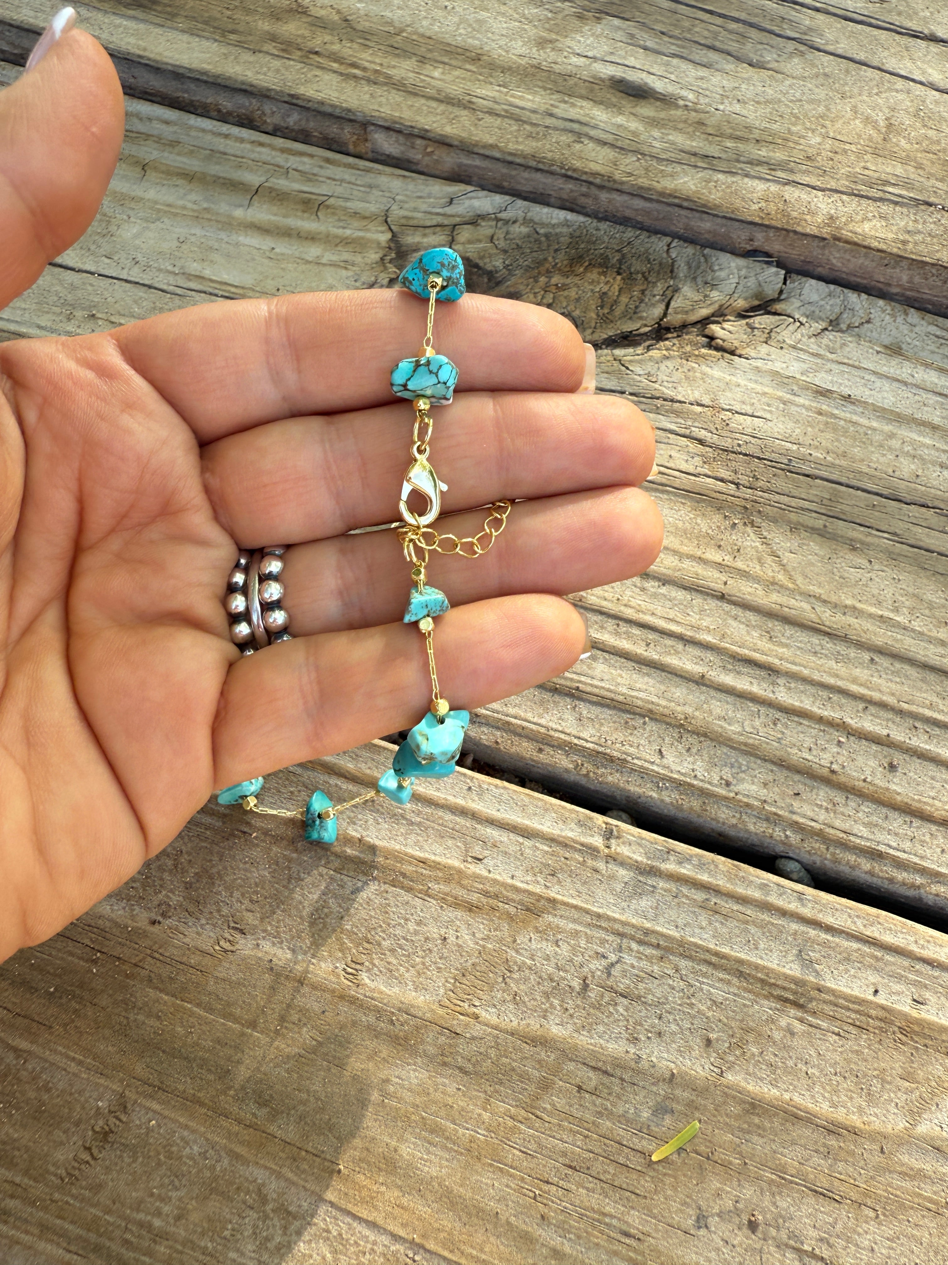 “The Golden Collection” Turquoise Beaded Gravel Paperclip Handmade 14k Gold Plated Necklace