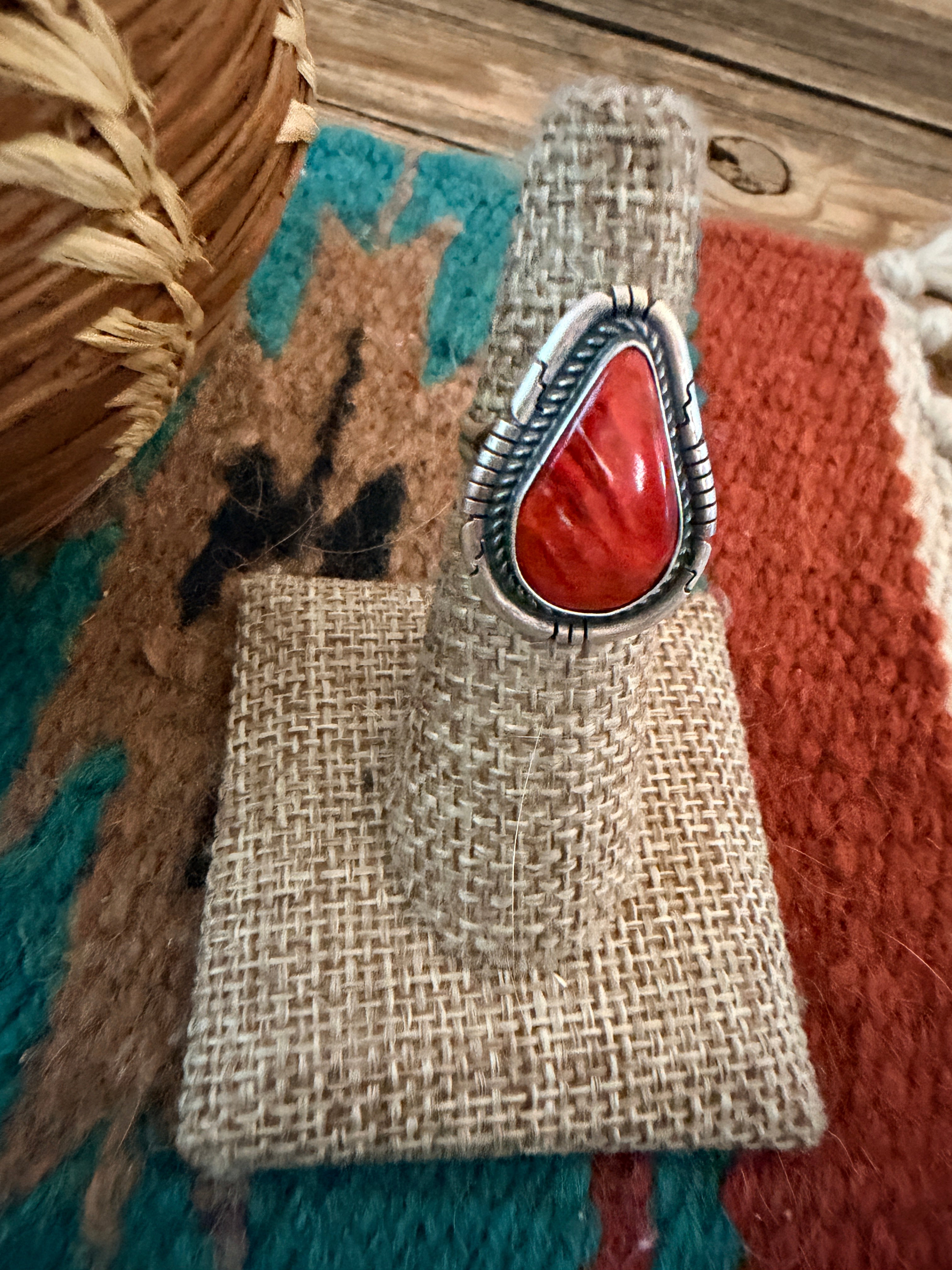 Handcrafted Red Spiny Oyster & Sterling Silver Ring Size 5.5