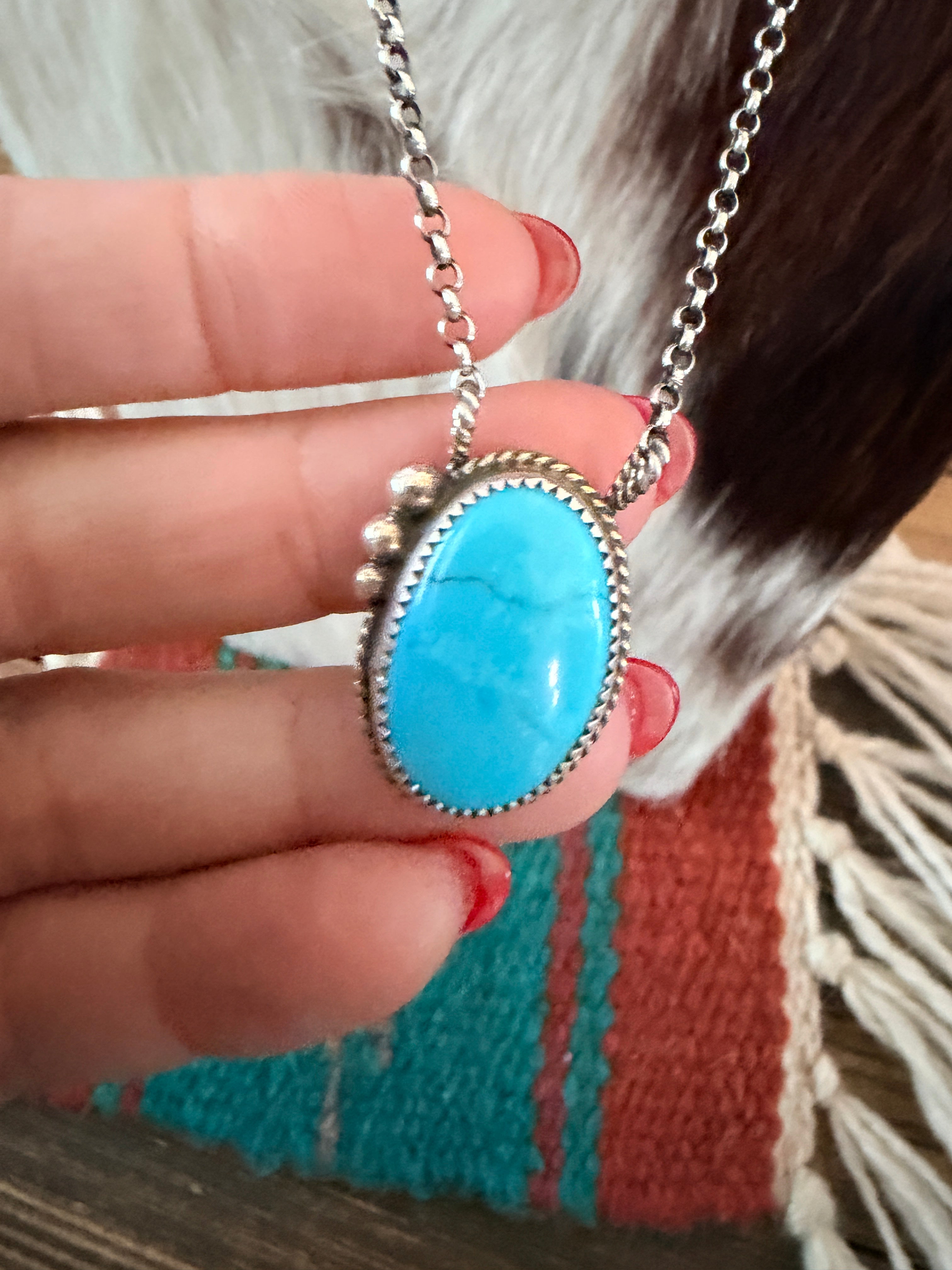 Handmade Sterling Silver & Kingman Turquoise Necklace