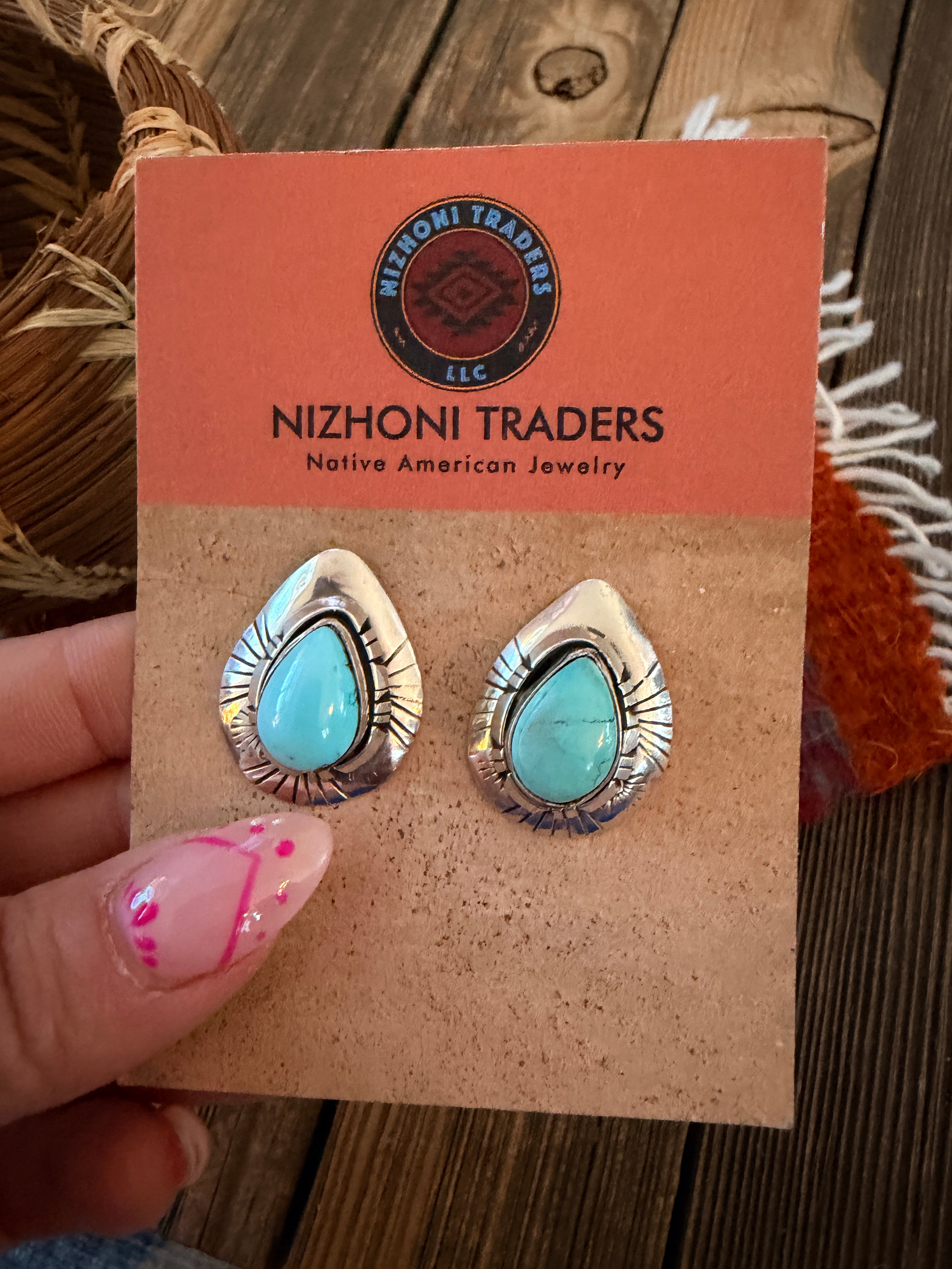 Handcrafted Turquoise & Sterling Silver Teardrop Post Earrings