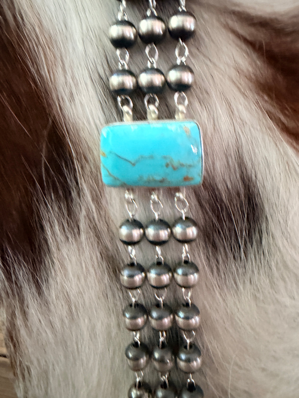 Handcrafted Turquoise & Sterling Silver Pearl Triple-Strand Beaded Necklace