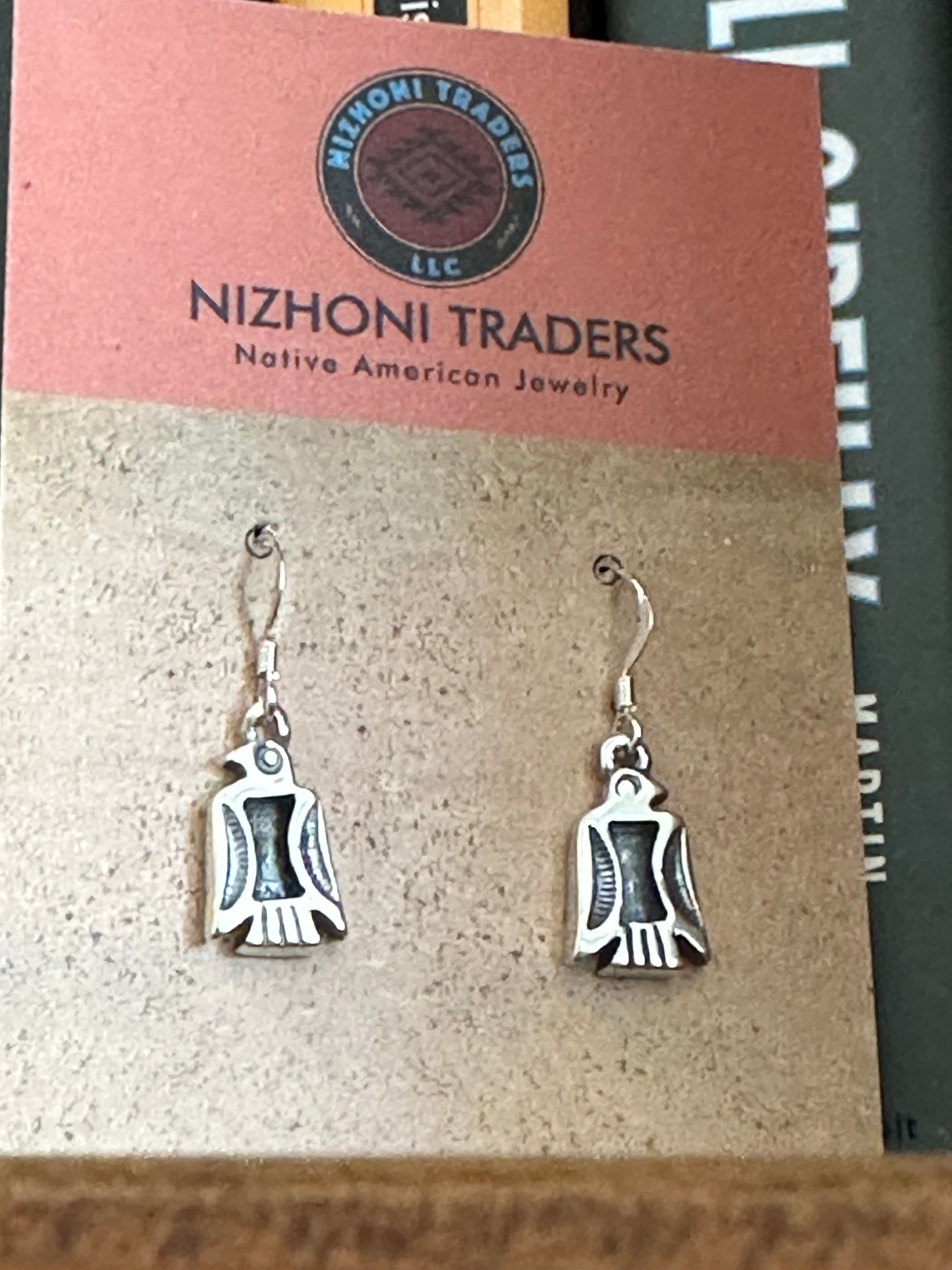 Hand Stamped Sterling Silver Thunderbird Dangle Earrings