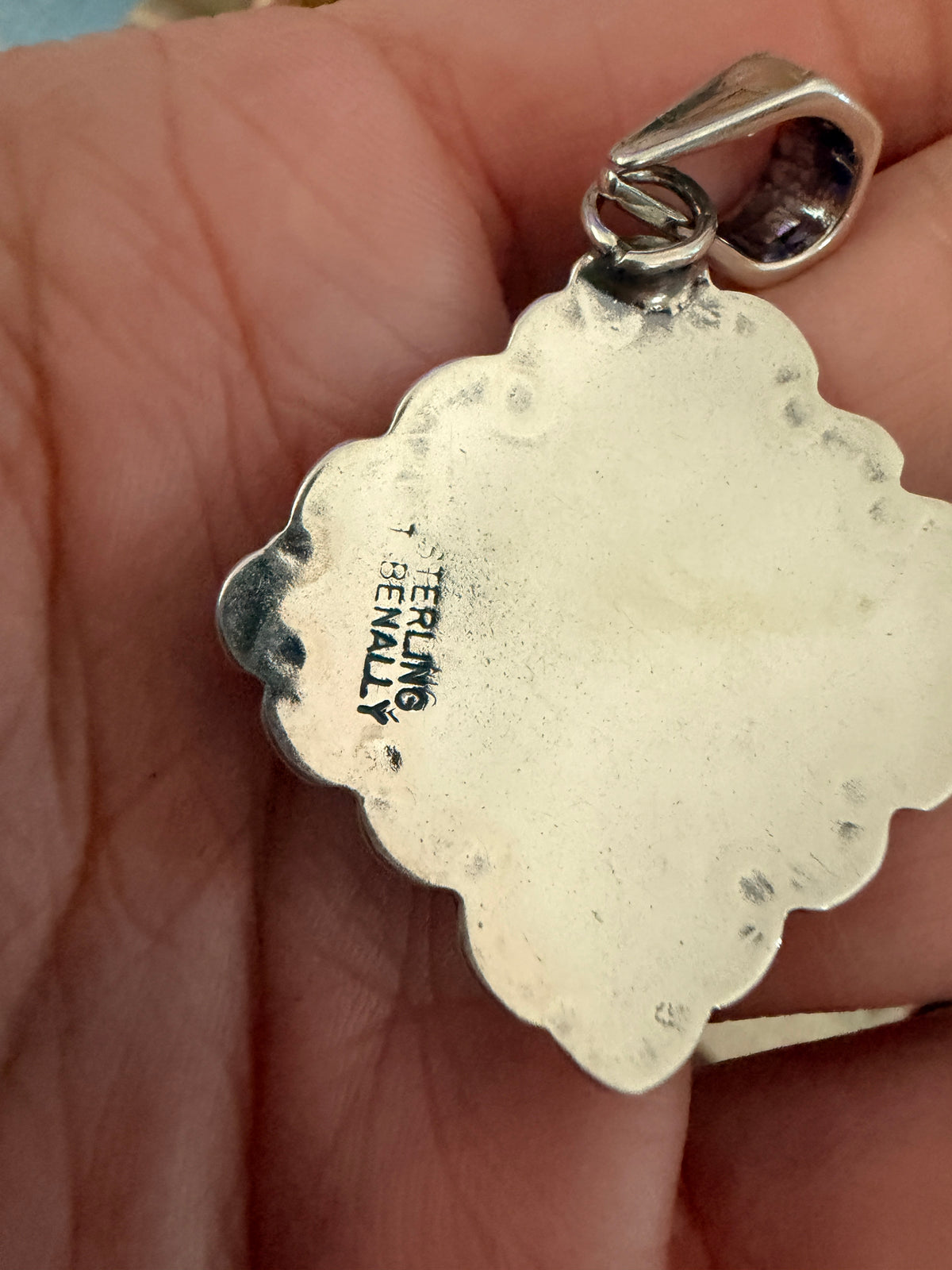 Handcrafted Turquoise and Sterling Silver Cluster Pendant by Tina Benally