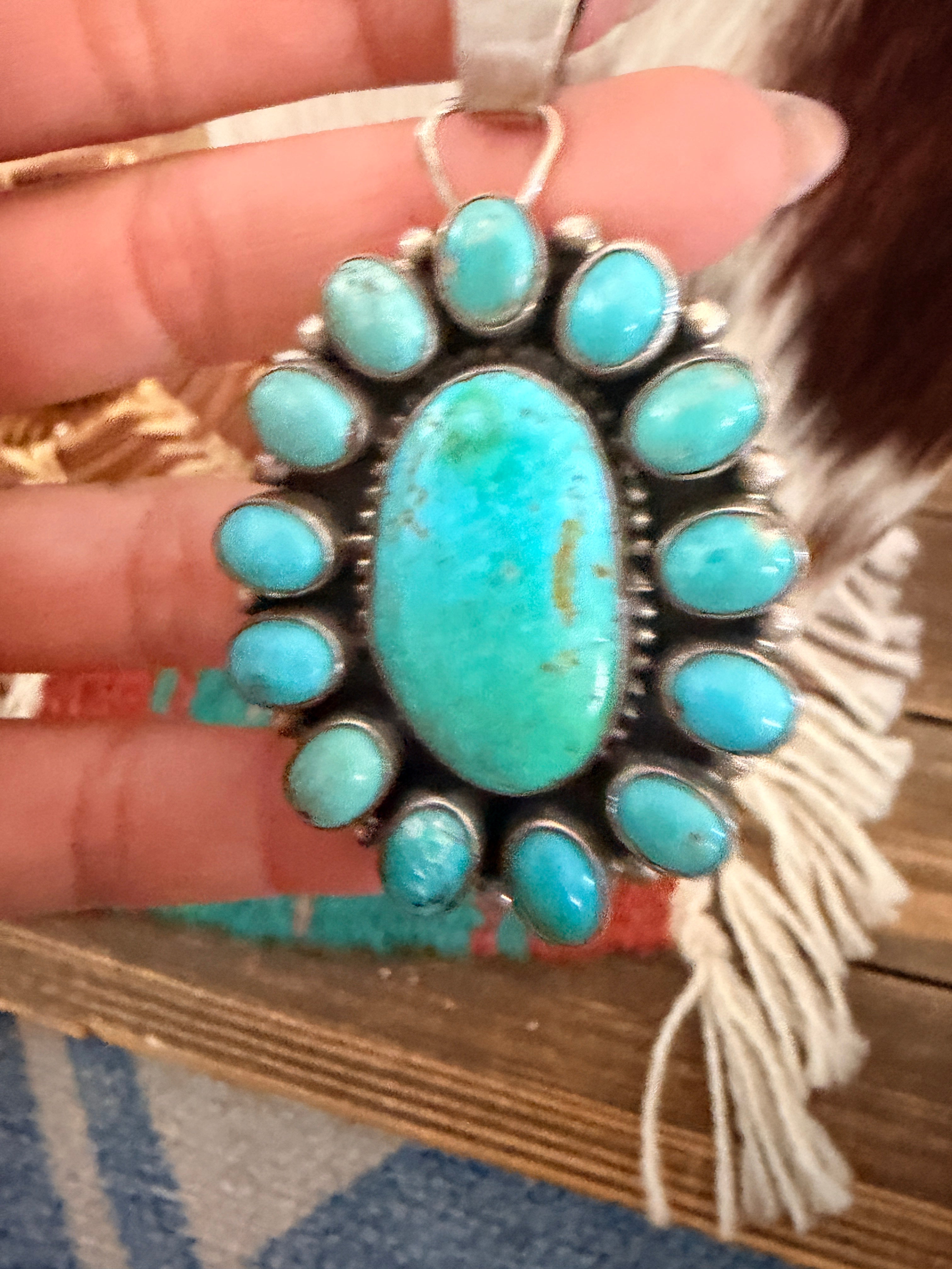 Handcrafted Turquoise & Sterling Silver Cluster Beaded Necklace by Sheila Becenti