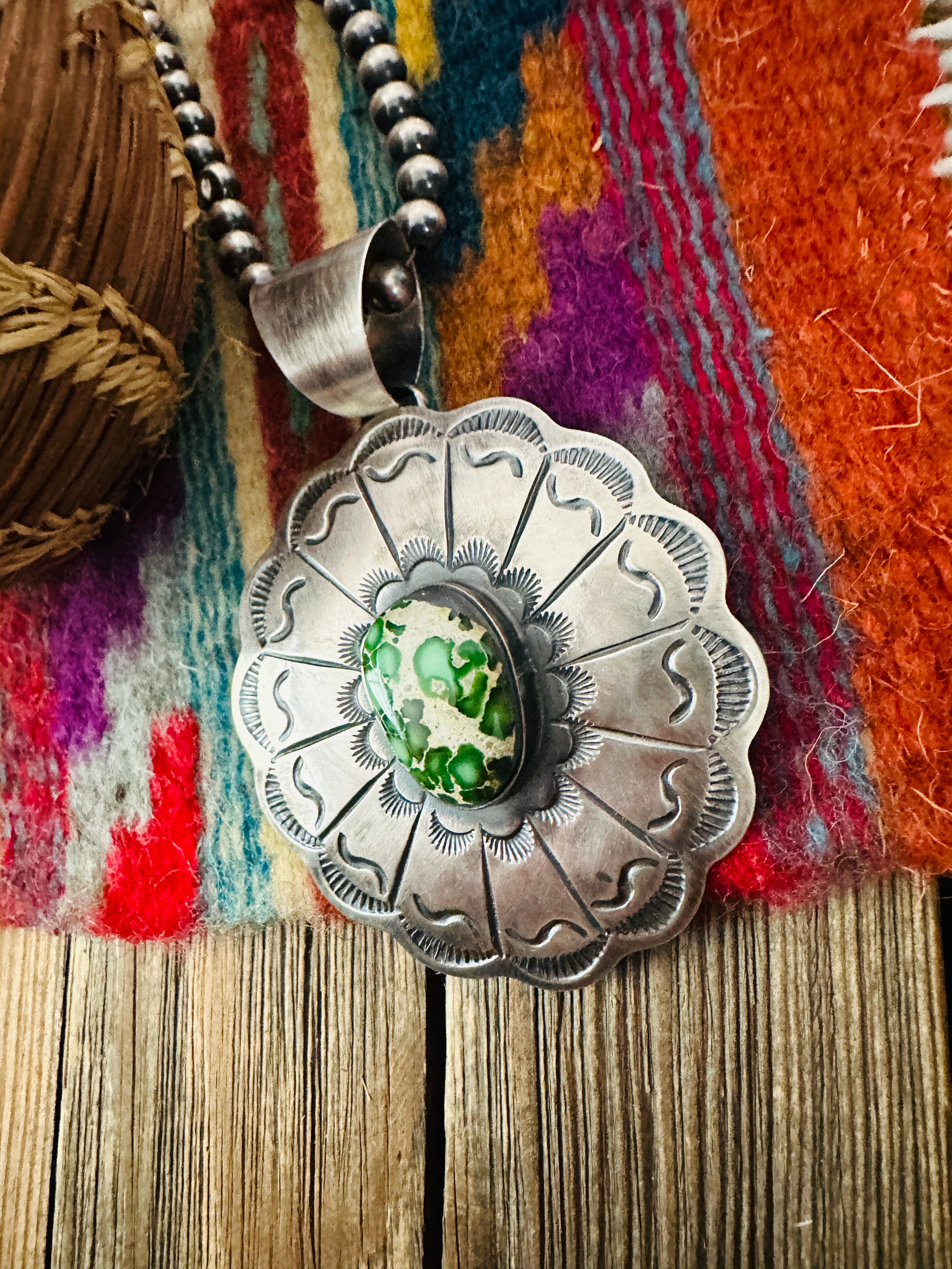 Handcrafted Sonoran Gold Turquoise & Sterling Silver Pendant by Chimney Butte