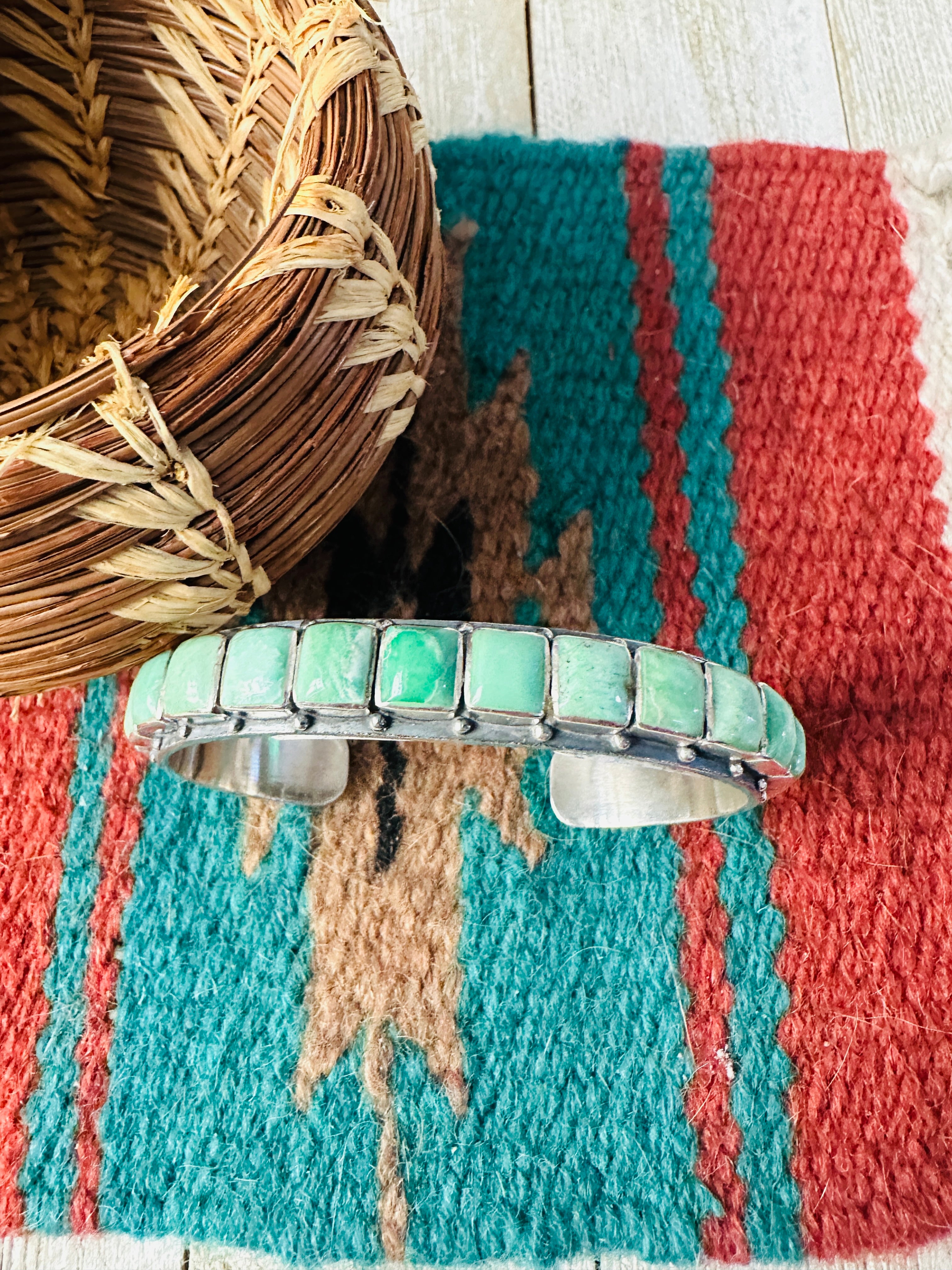 Handcrafted Sterling Silver and Turquoise Cuff Bracelet by Federico Jimenez