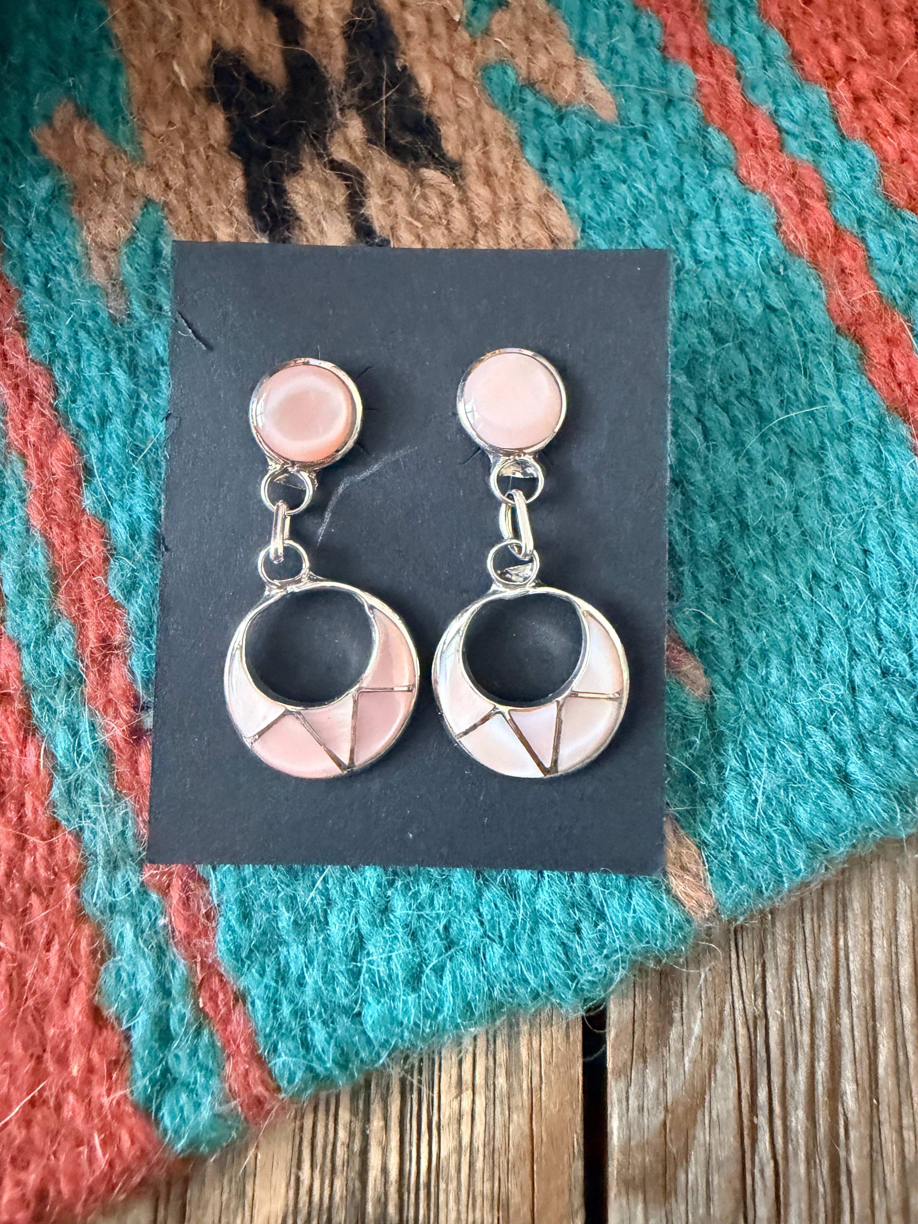 Handcrafted Mother of Pearl & Sterling Silver Inlay Dangle Earrings