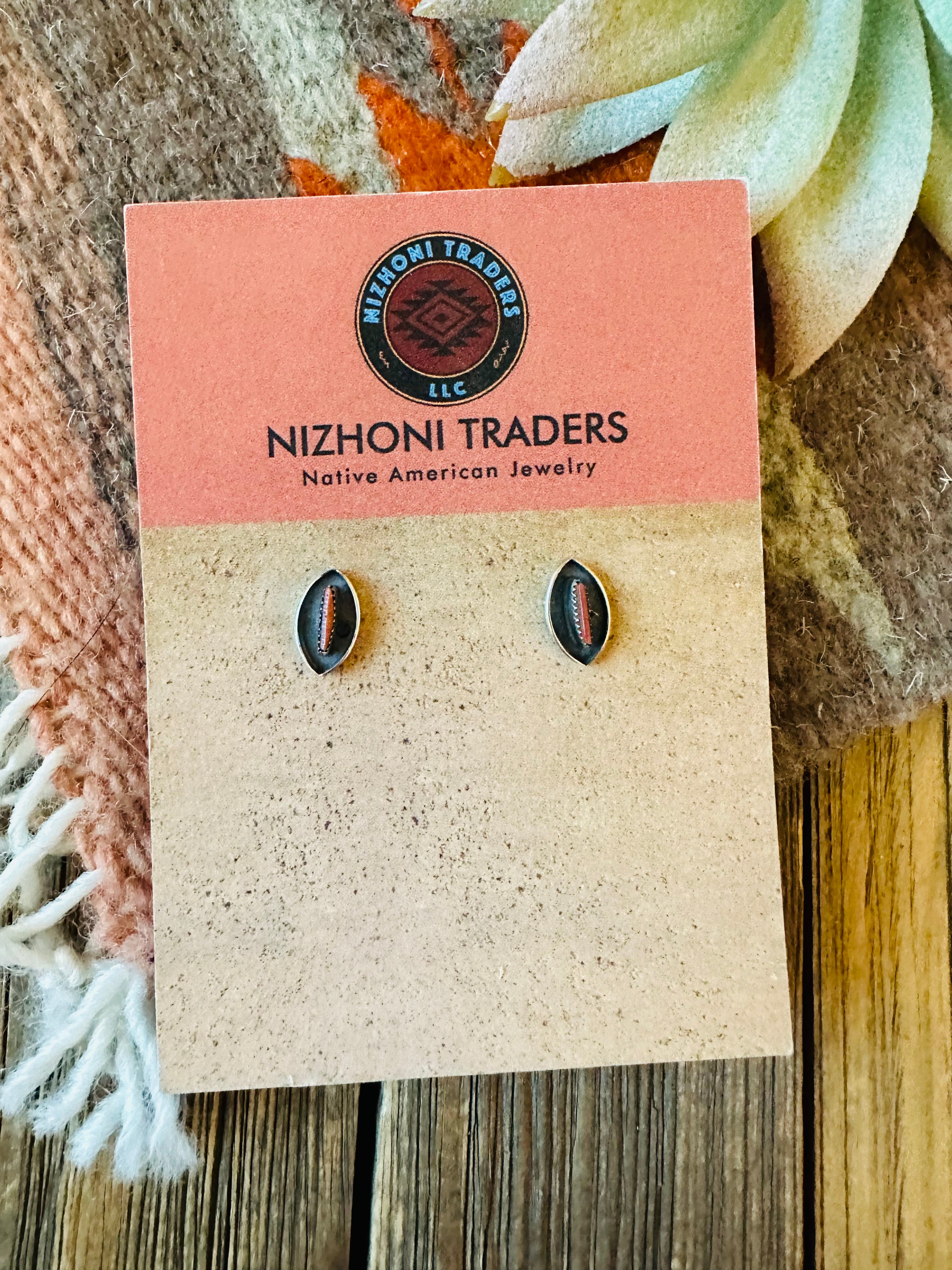 Handcrafted Coral & Sterling Silver Shadowbox Stud Earrings