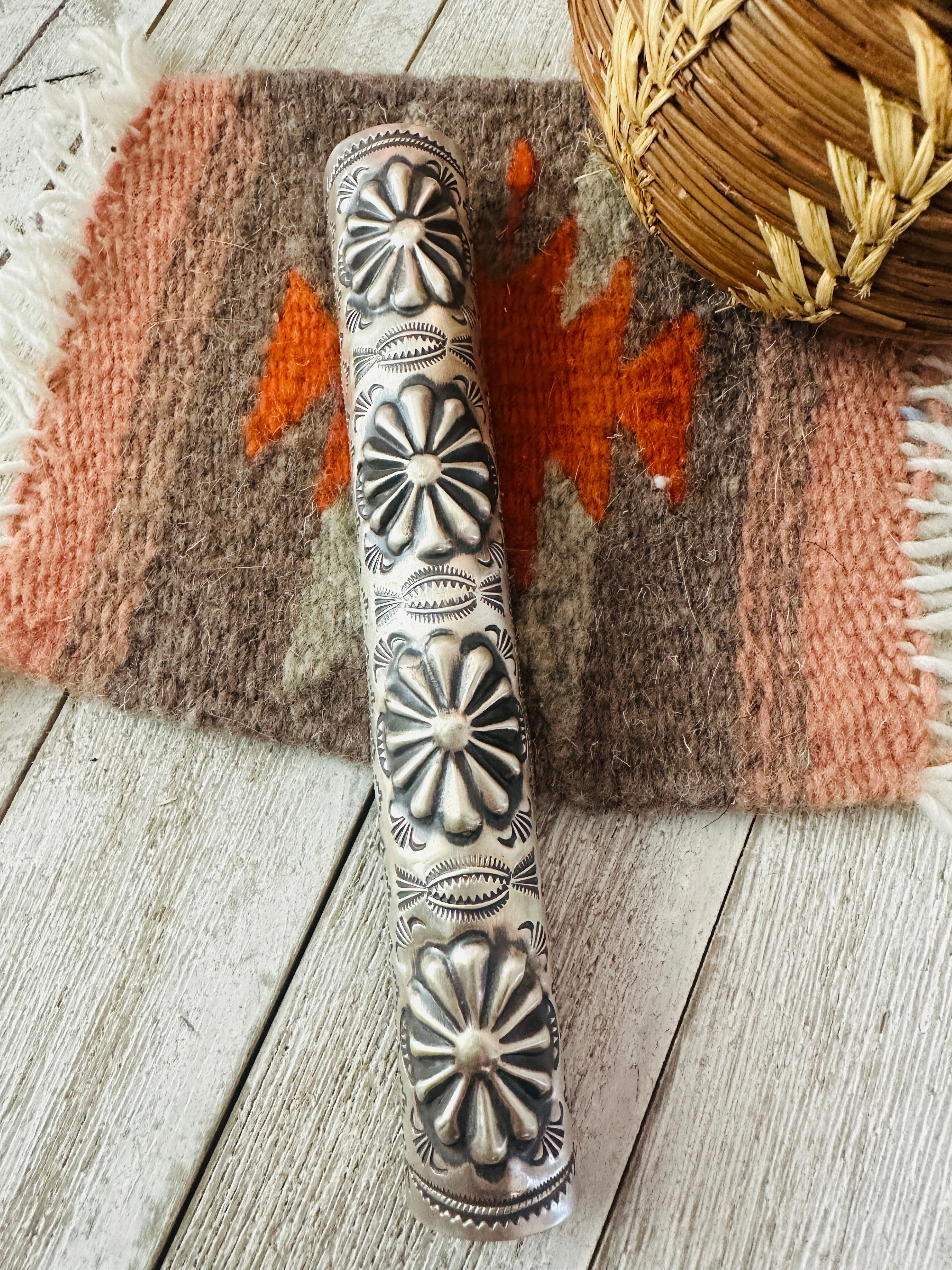 Handcrafted Turquoise & Sterling Silver Hand Stamped Ponytail Accessory