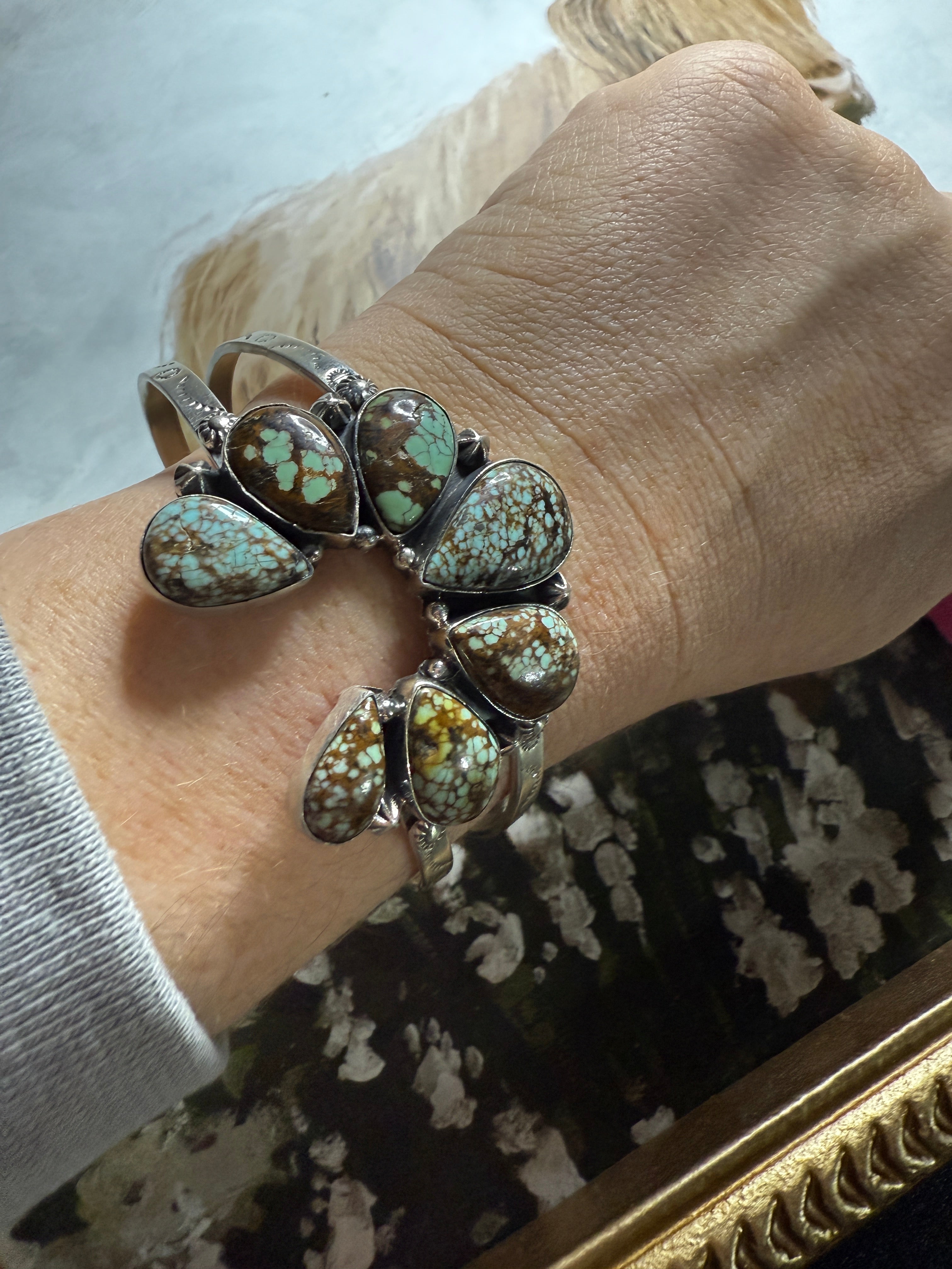 Handmade Sterling Silver & Number 8 Turquoise Naja Cuff Bracelet