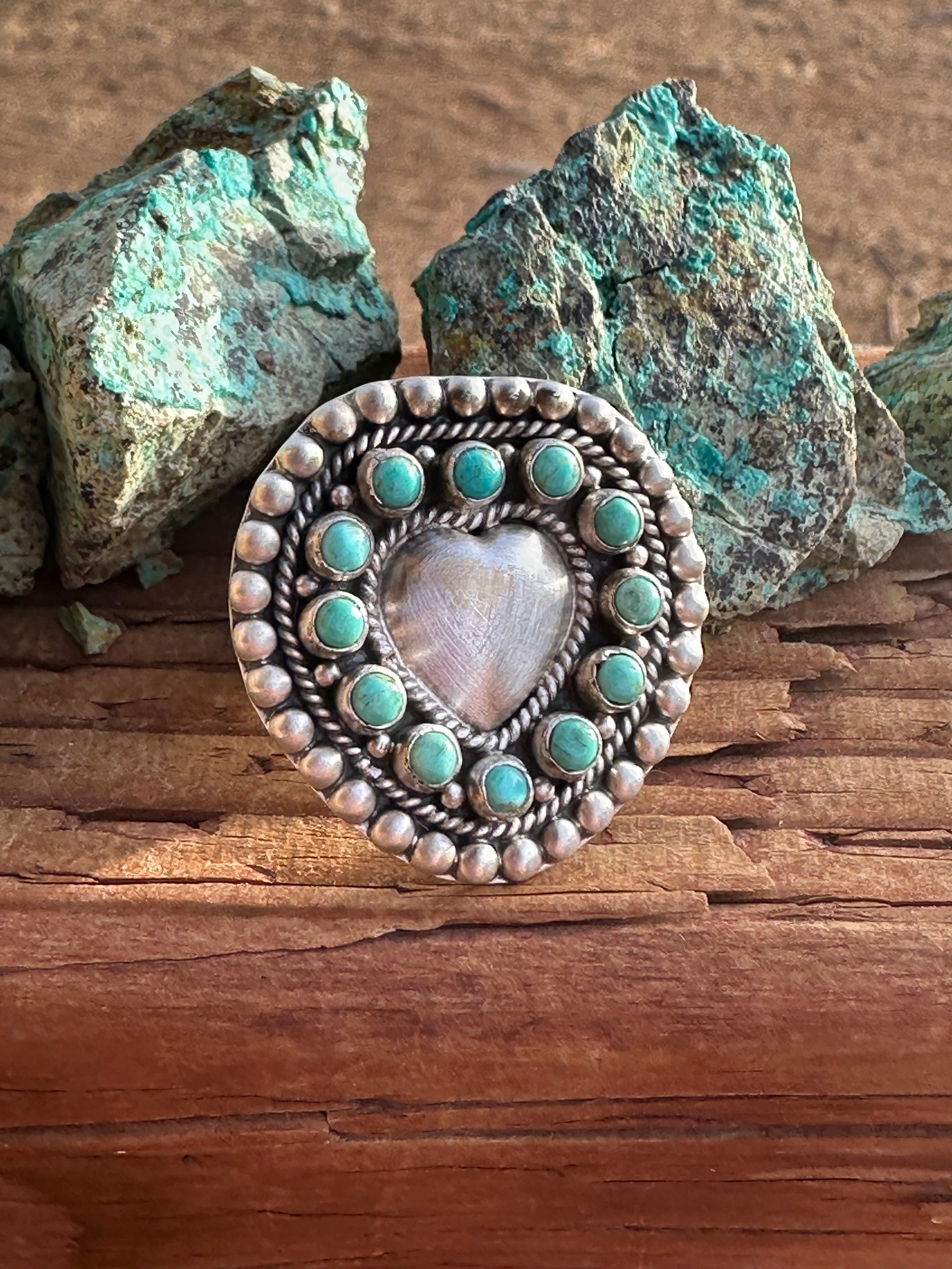 Handmade Adjustable Turquoise Sterling Silver Heart Ring