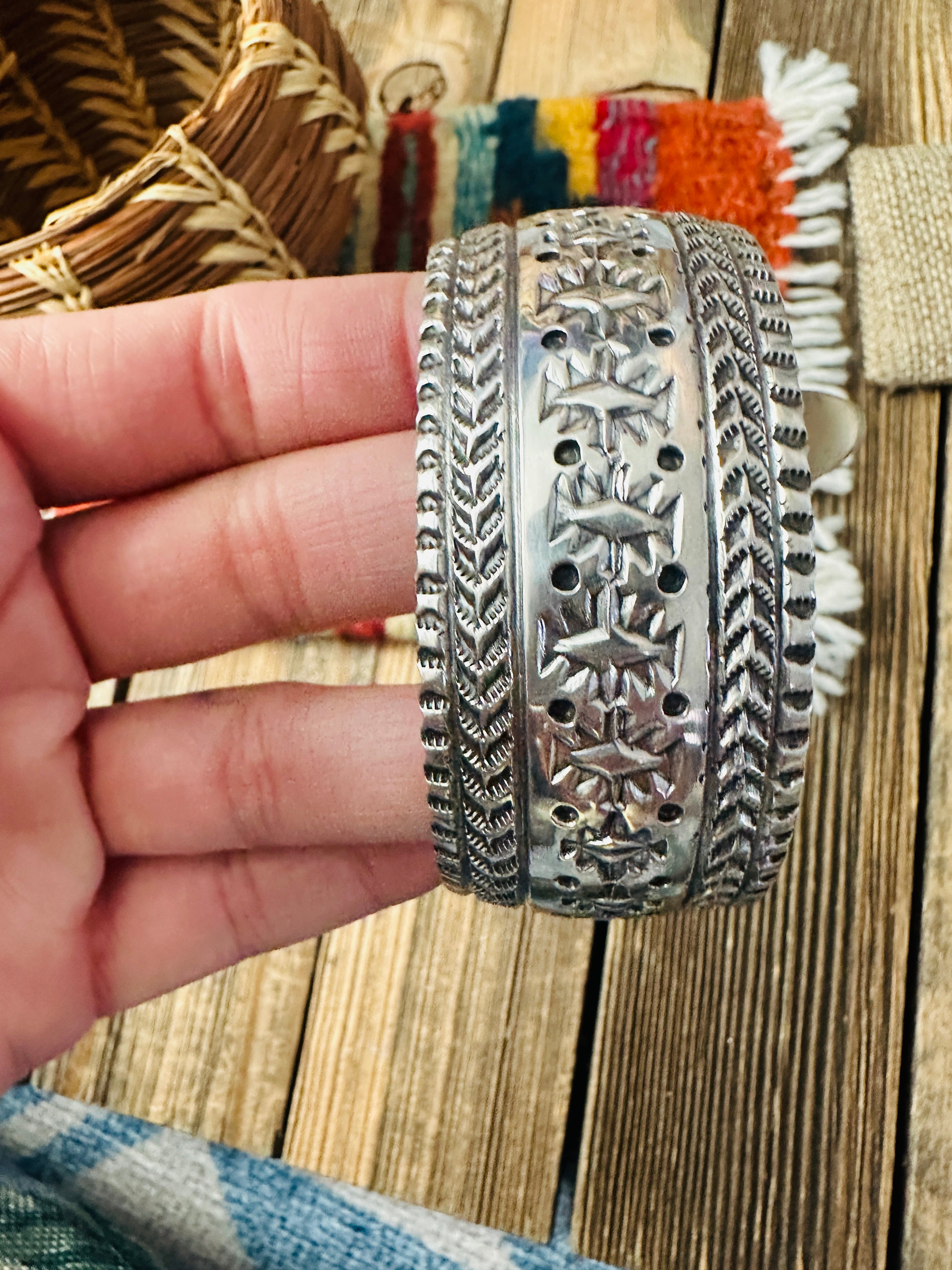Handcrafted Old Pawn Sterling Silver Cuff Bracelet