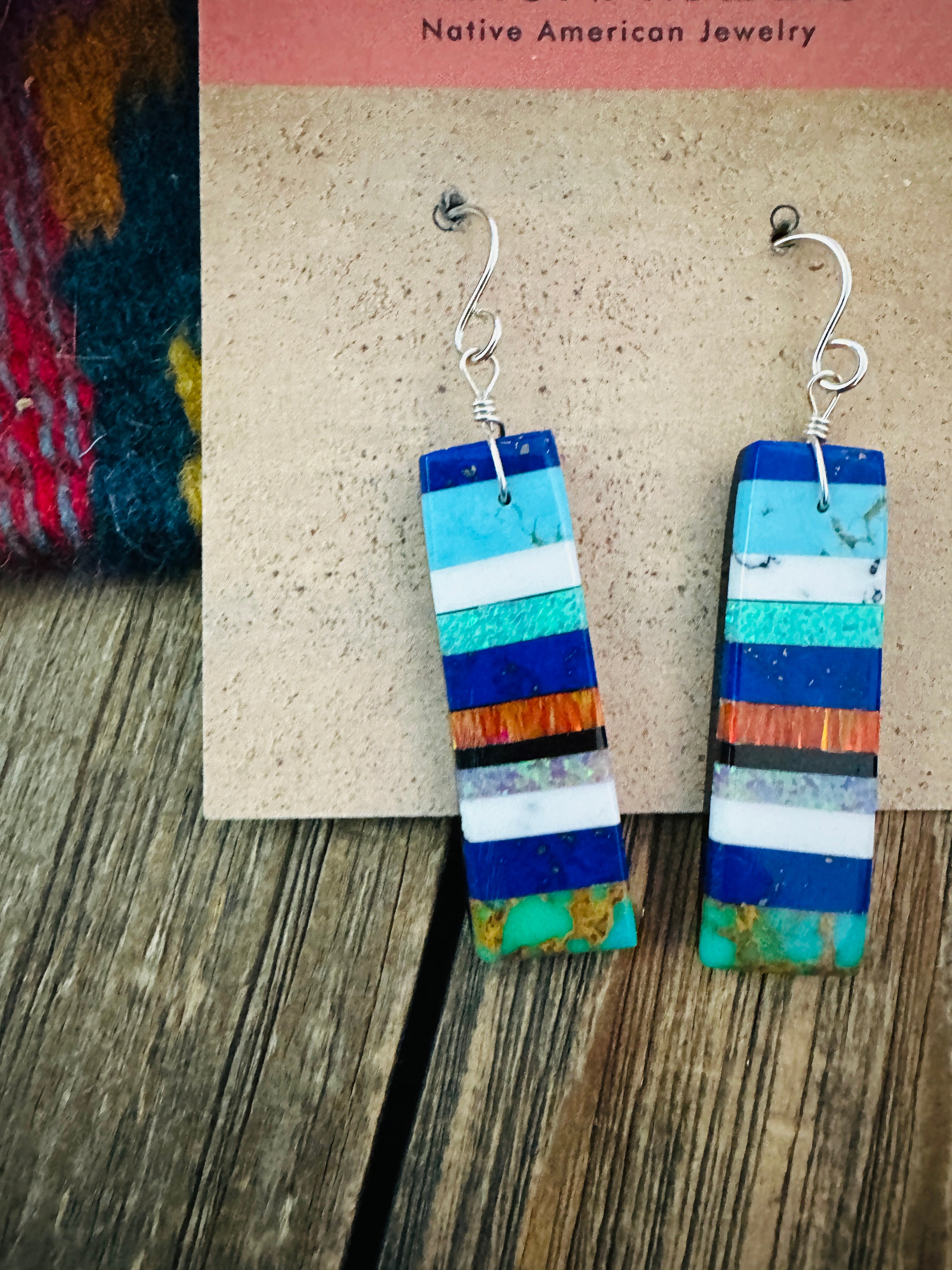 Handcrafted Multi Stone Inlay Slab Dangle Earrings