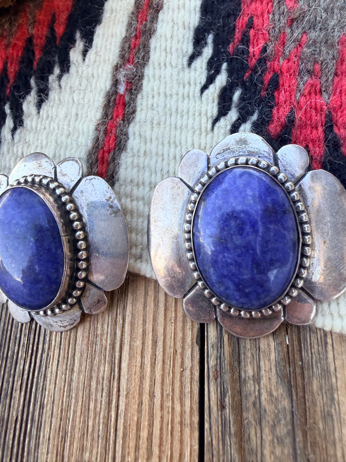 Old Pawn Handcrafted Sterling Silver & Lapis Post Earrings