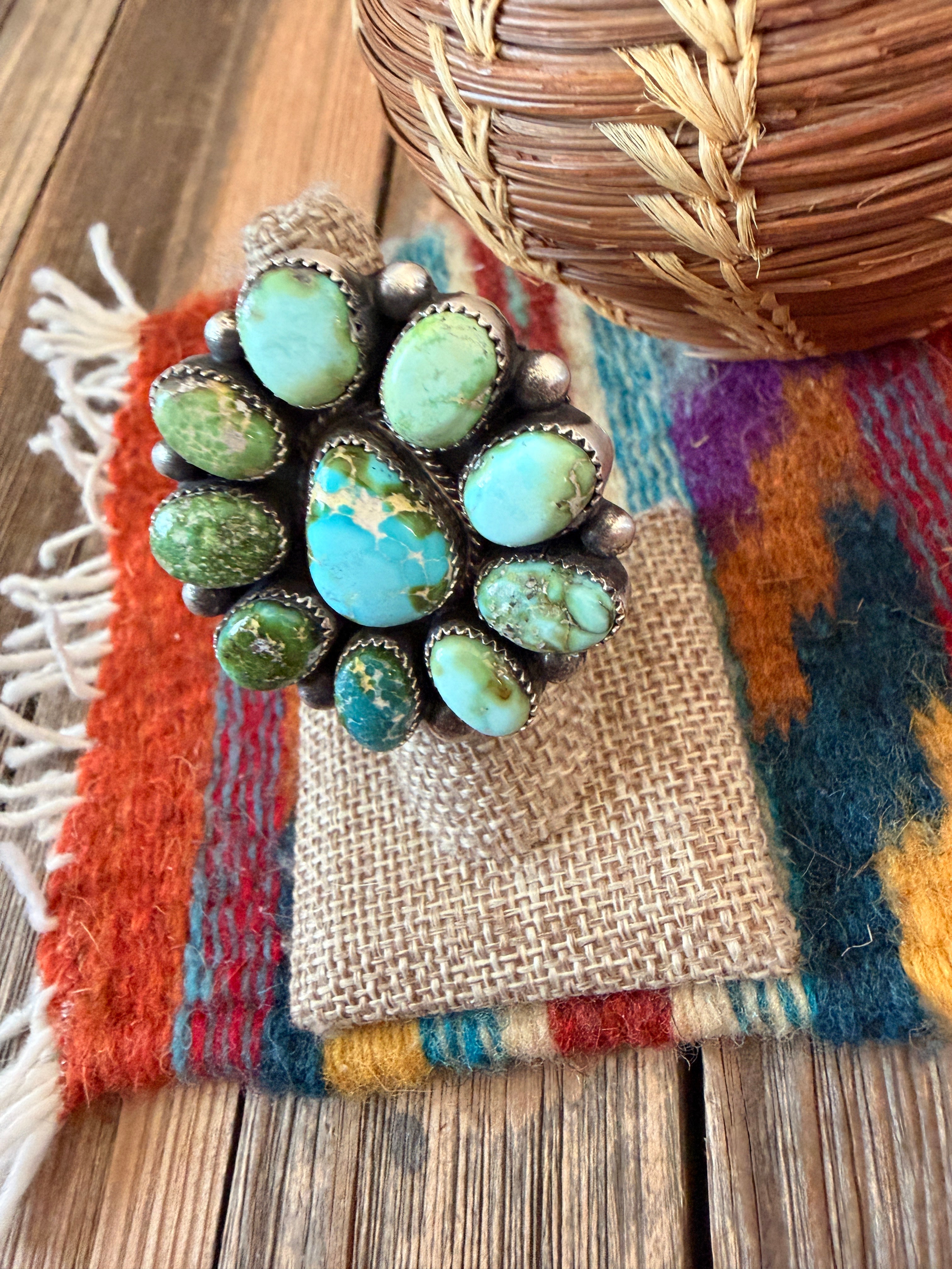 Handcrafted Sonoran Mountain Turquoise & Sterling Silver Cluster Adjustable Ring