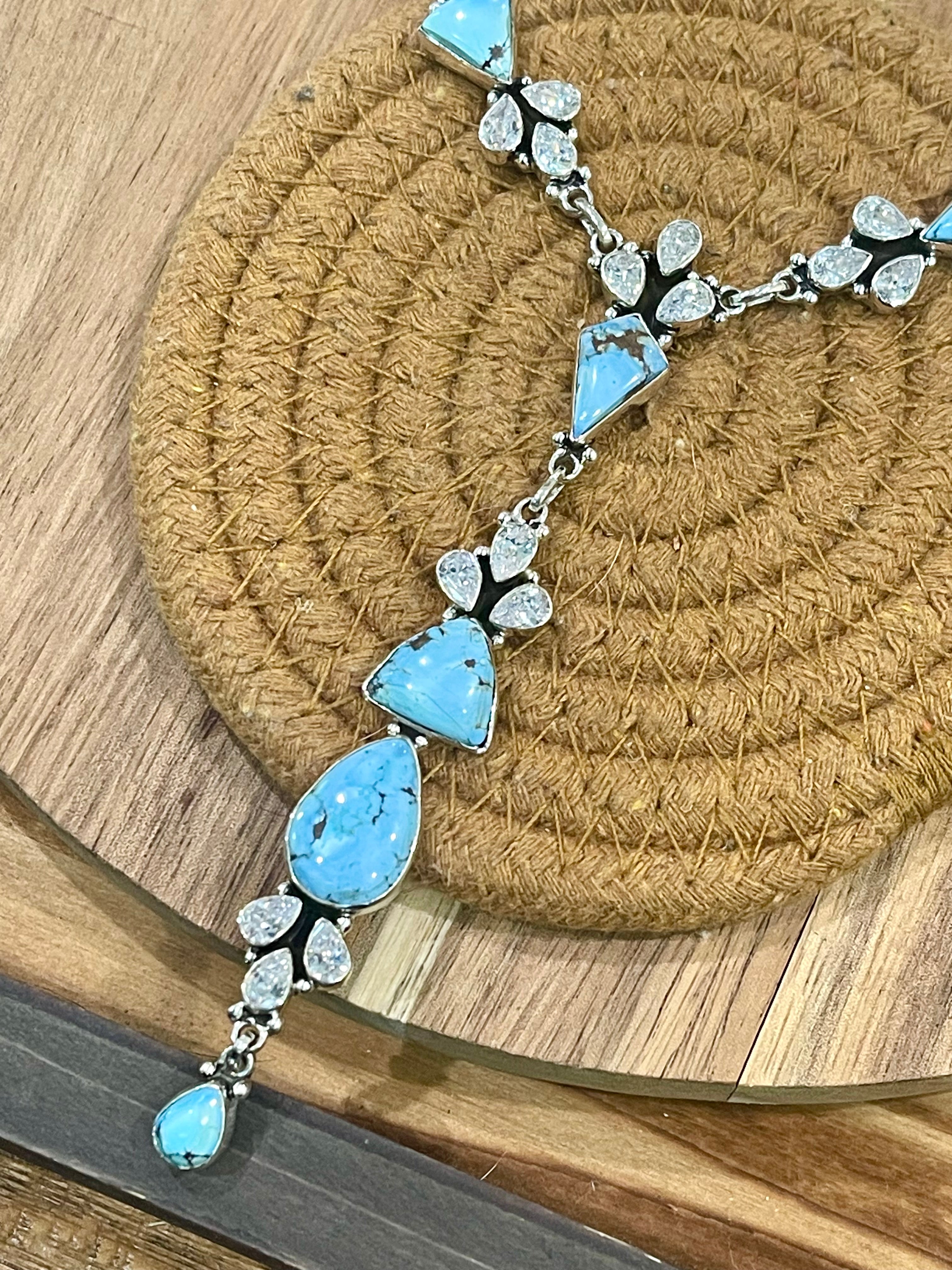 Handmade Sterling Silver, Golden Hills & CZ Lariat Necklace