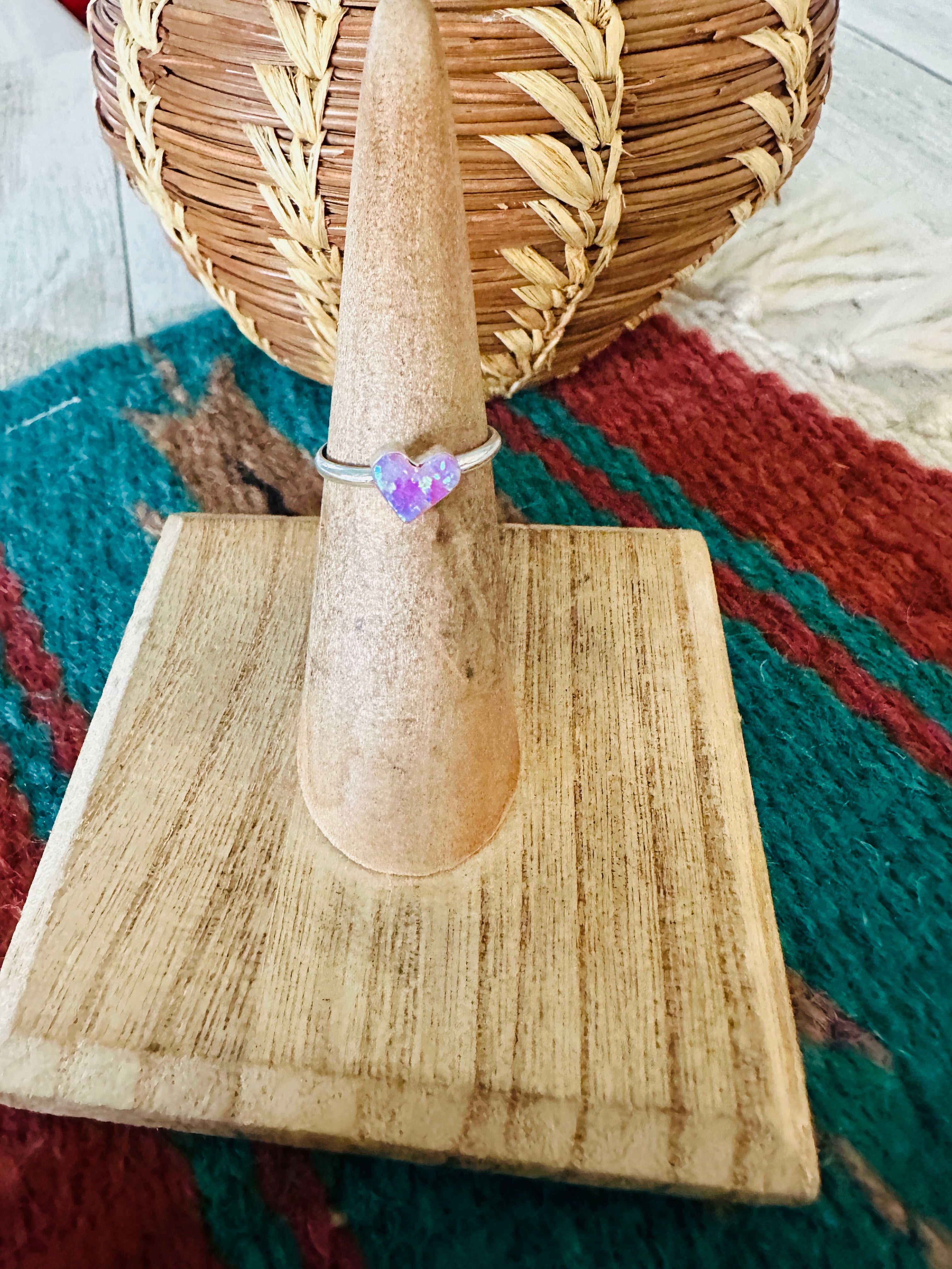 Handcrafted Sterling Silver & Pink Opal Heart Ring