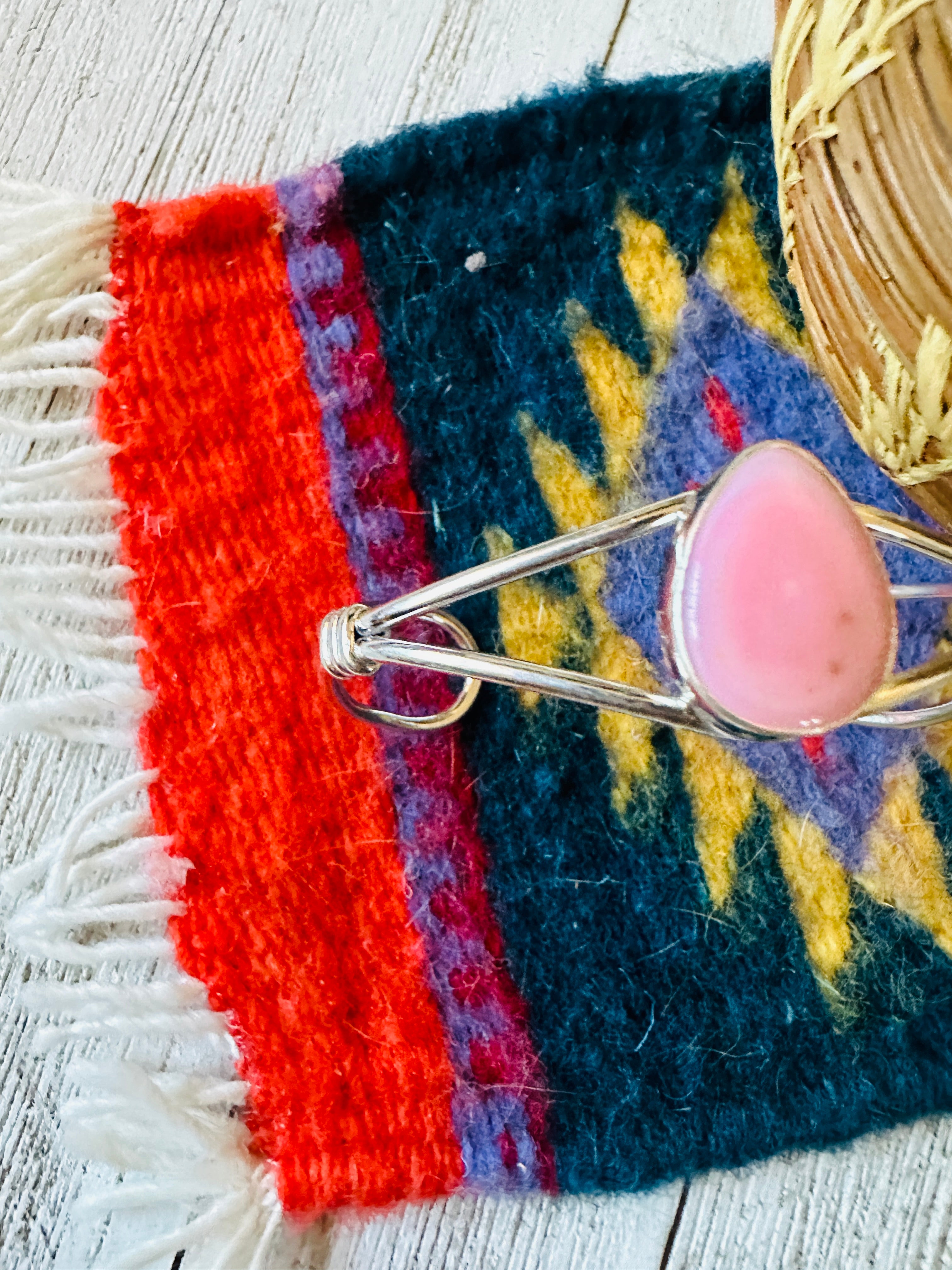 Handcrafted Queen Pink Conch Shell & Sterling Silver Cuff Bracelet