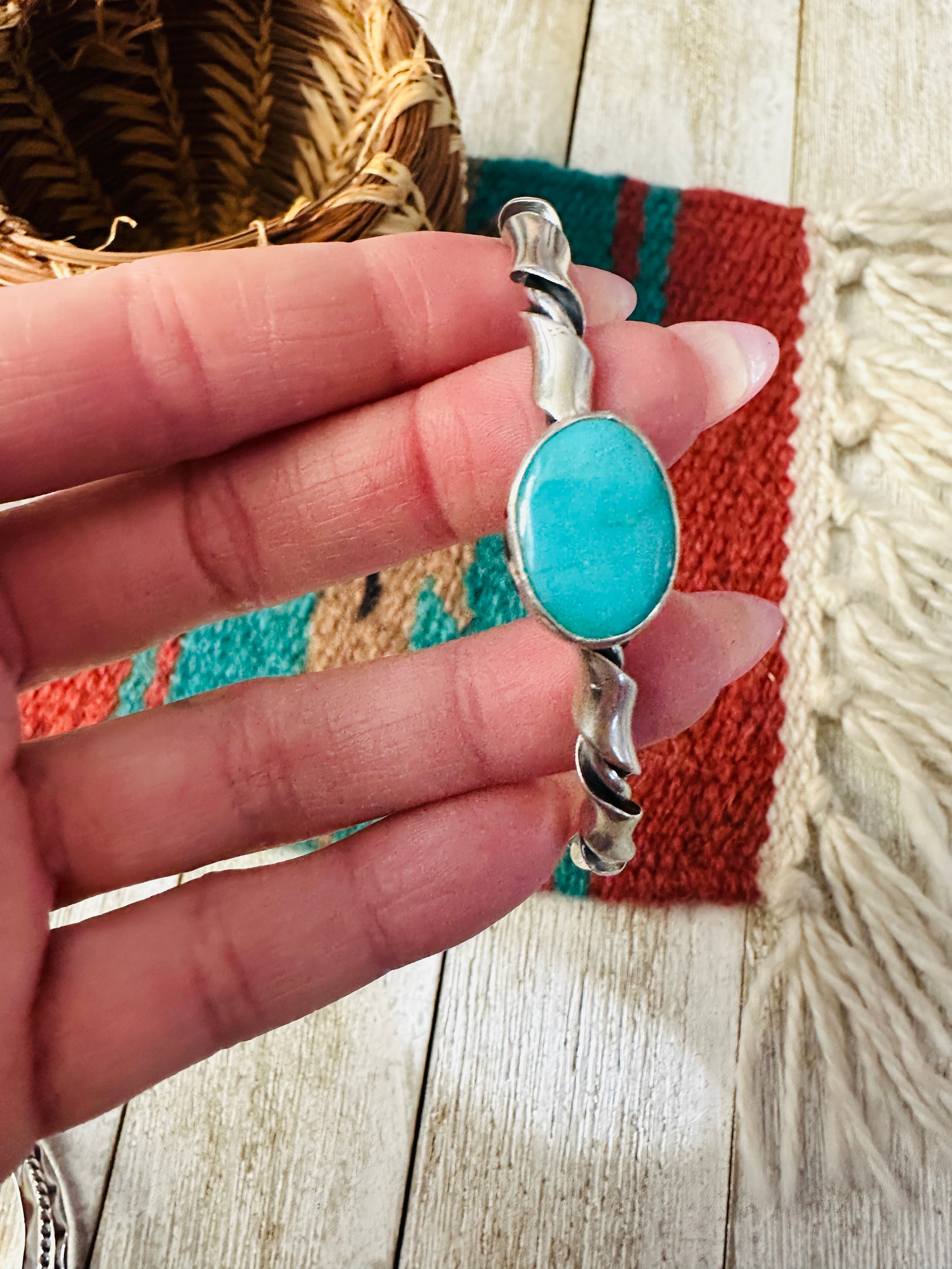 Handcrafted Twisted Sterling Silver & Turquoise Cuff Bracelet