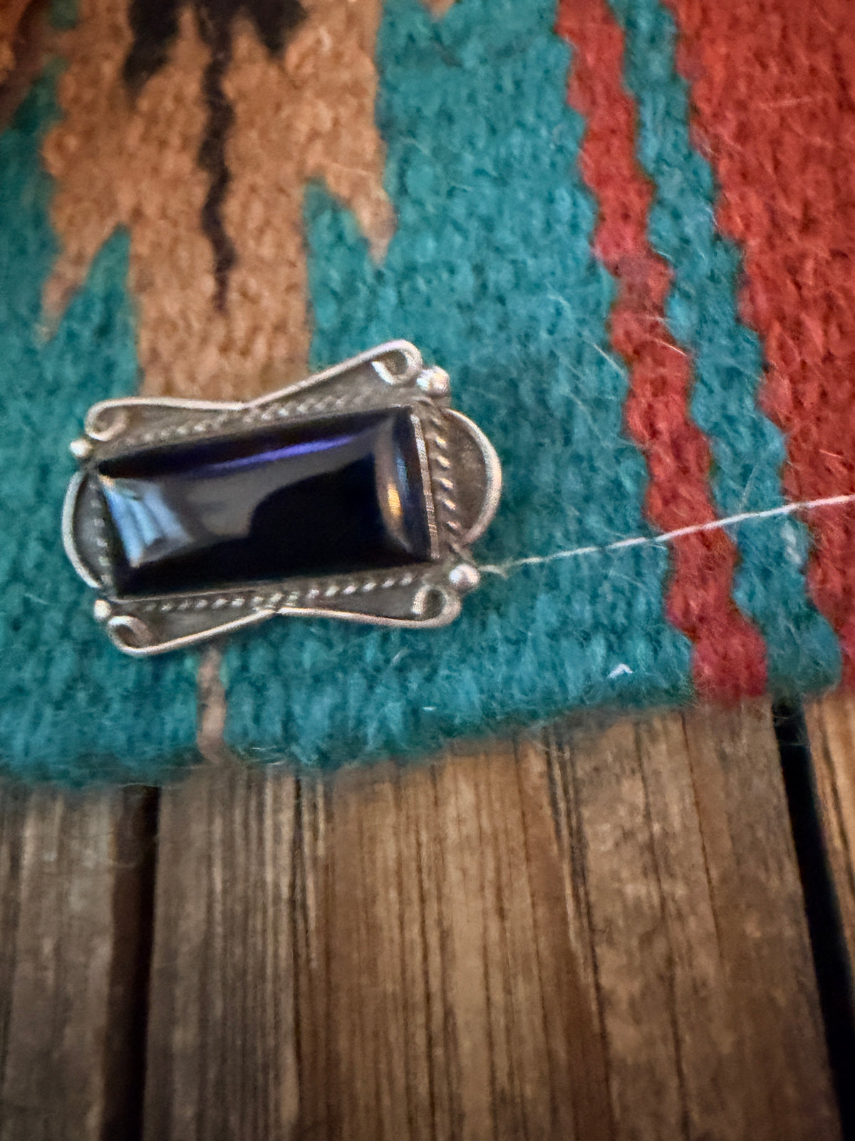 Old Pawn Handcrafted Onyx & Sterling Silver Brooch