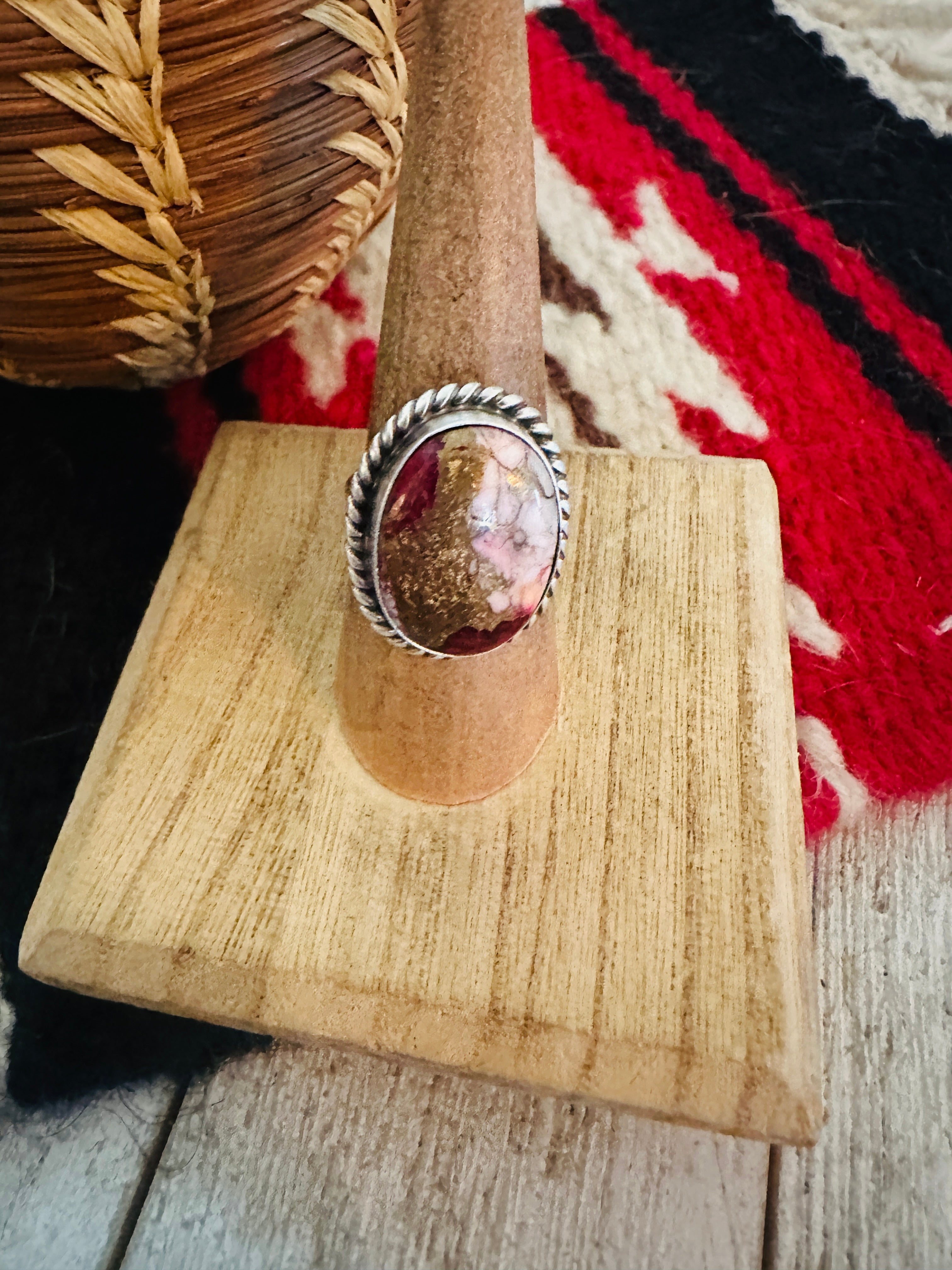 Handcrafted Sterling Silver & Rose Dahlia Adjustable Ring