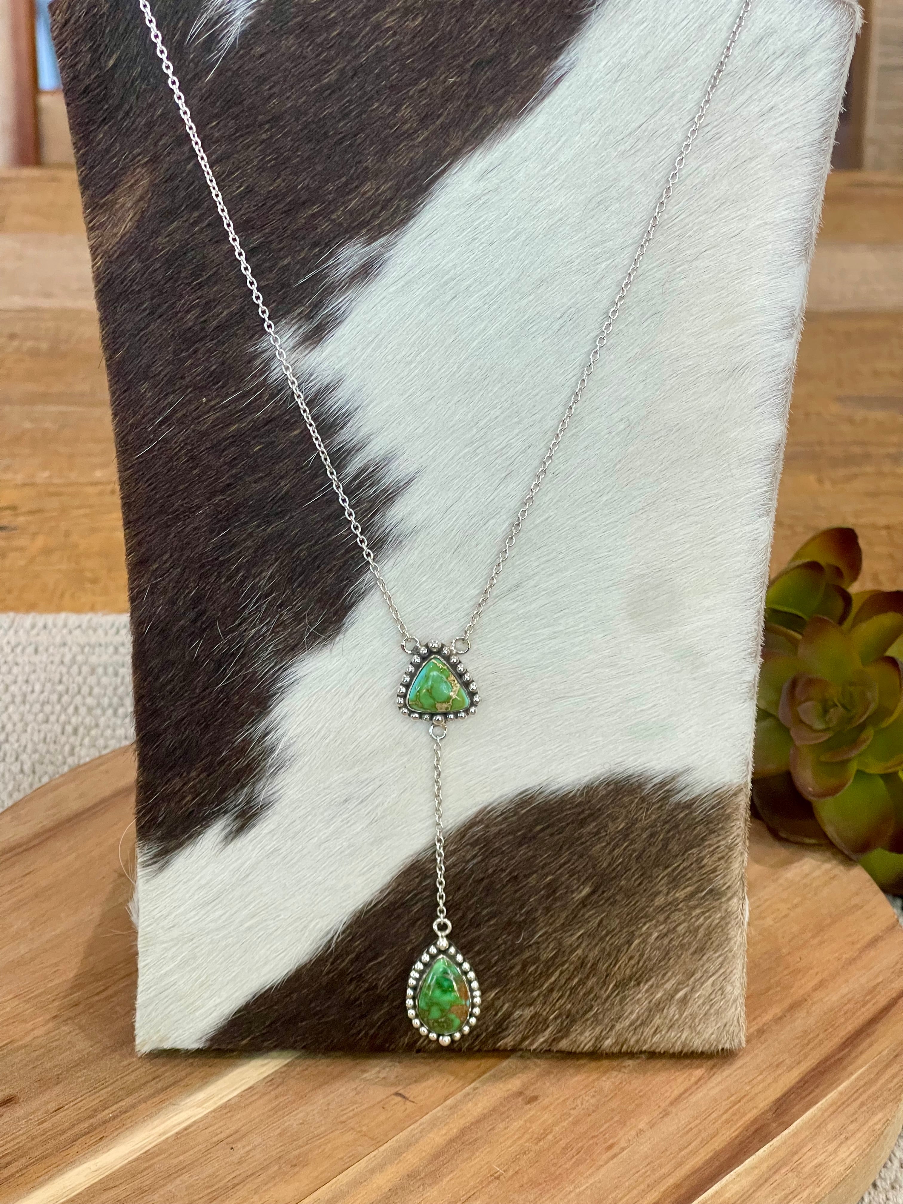 Handmade Sterling Silver & Sonoran Mountain Turquoise 2 Stone Drop Necklace