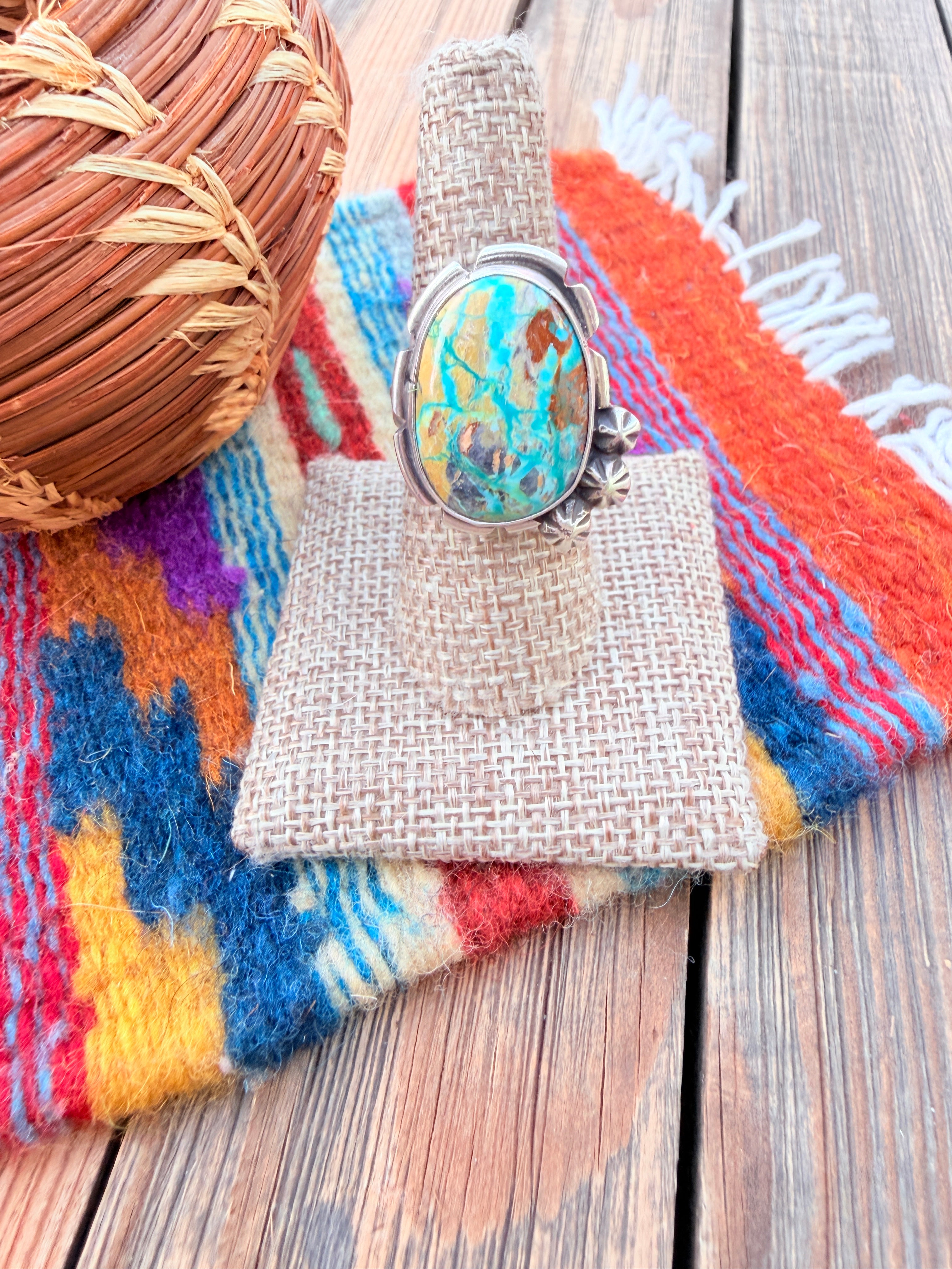 Handcrafted Fox Turquoise & Sterling Silver Adjustable Ring