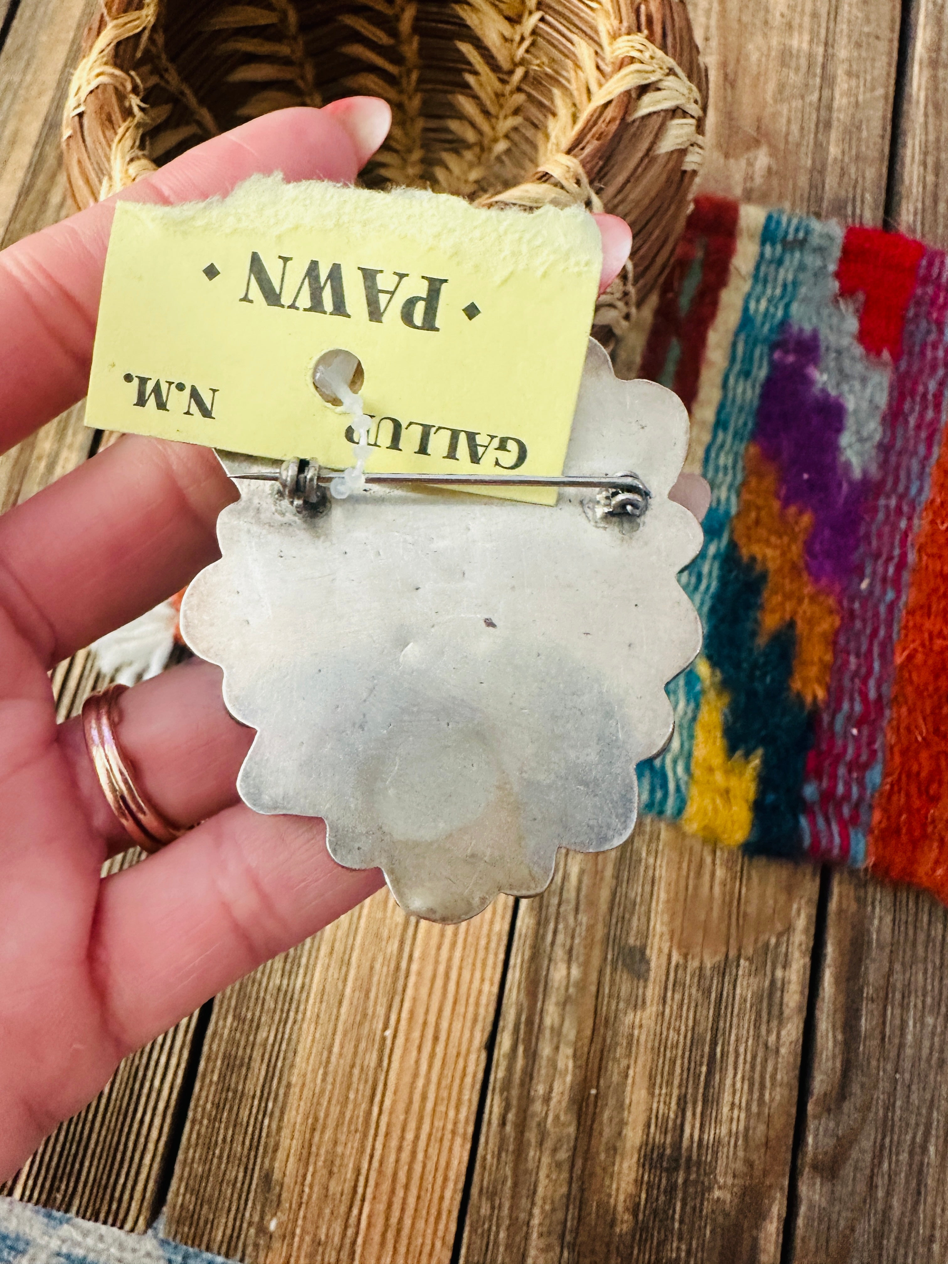 Old Pawn Handcrafted Turquoise and Sterling Silver Cluster Brooch