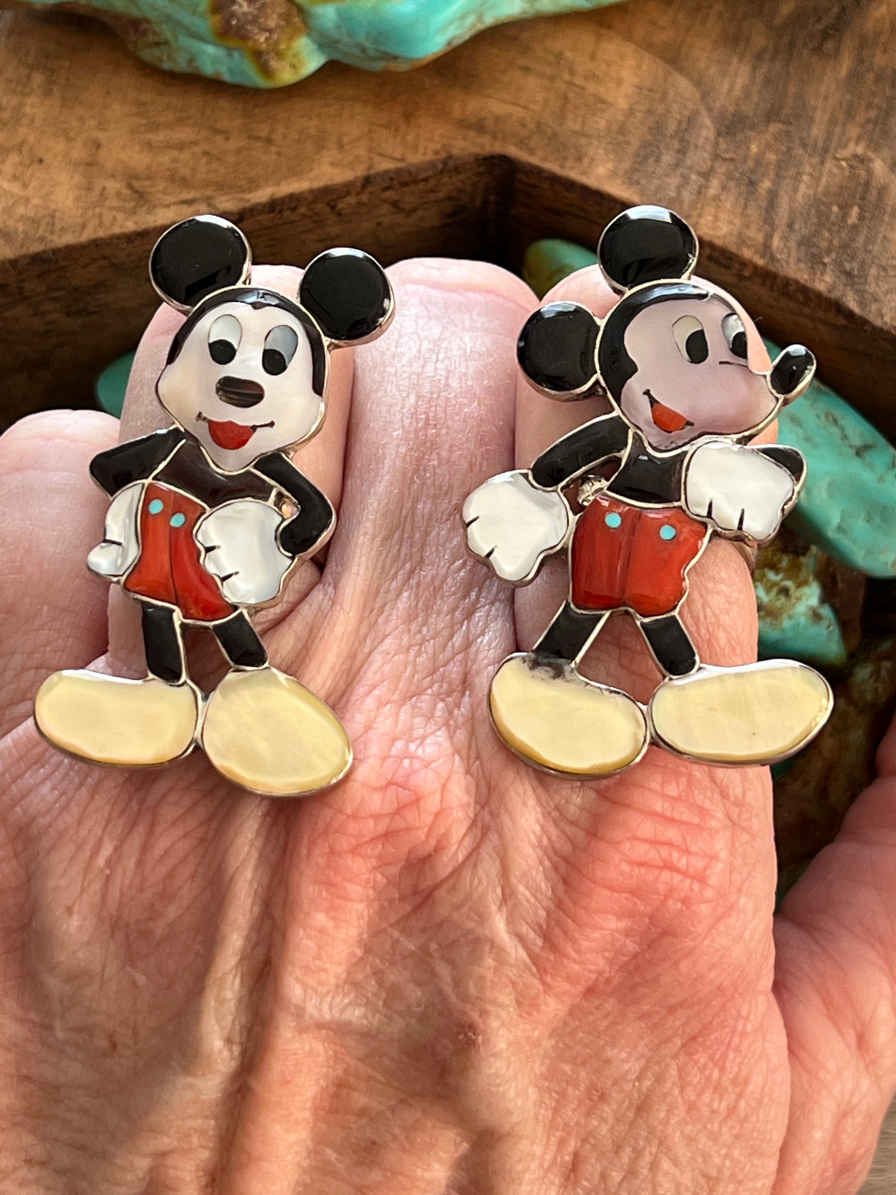 Handcrafted Mickey Mouse Multi Stone Inlay Rings by Don Dewa, Adjustable