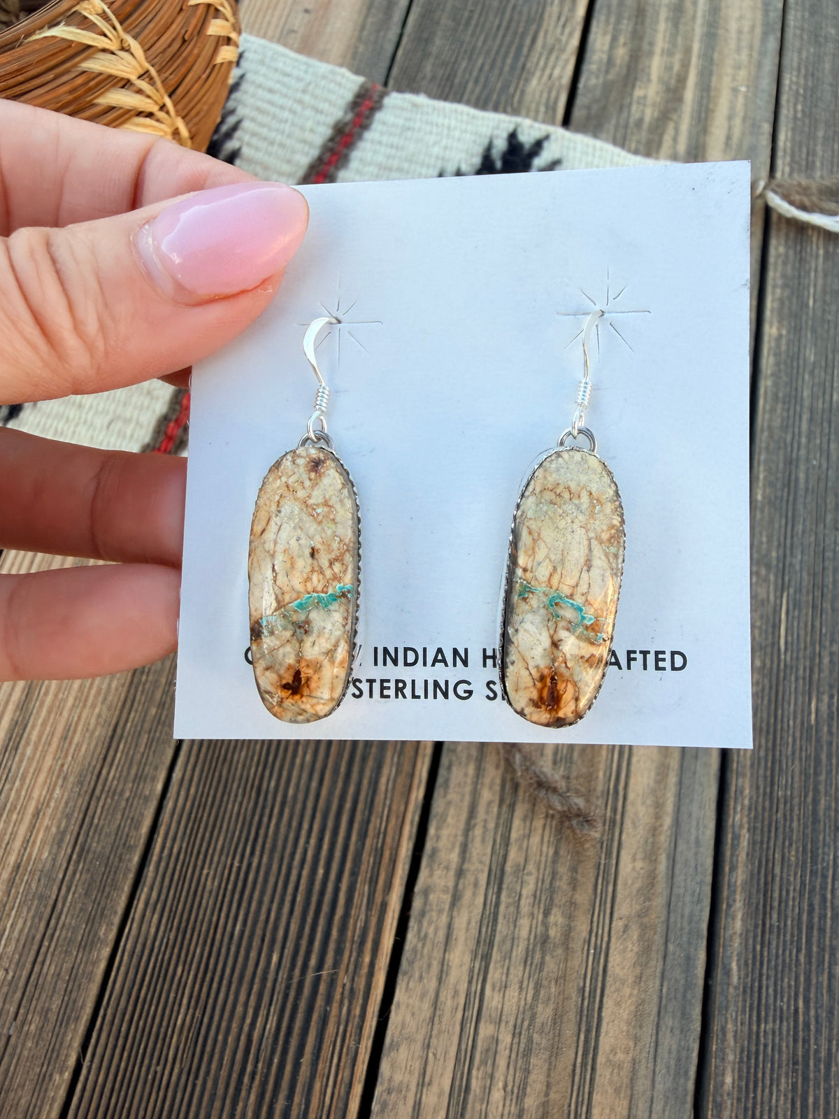 Handcrafted Ribbon Turquoise & Sterling Silver Dangle Earrings
