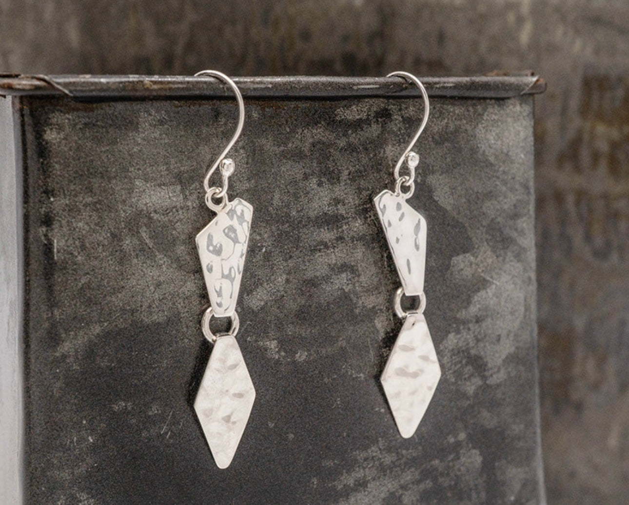 Silver Hammered Shapes Earrings on Hook