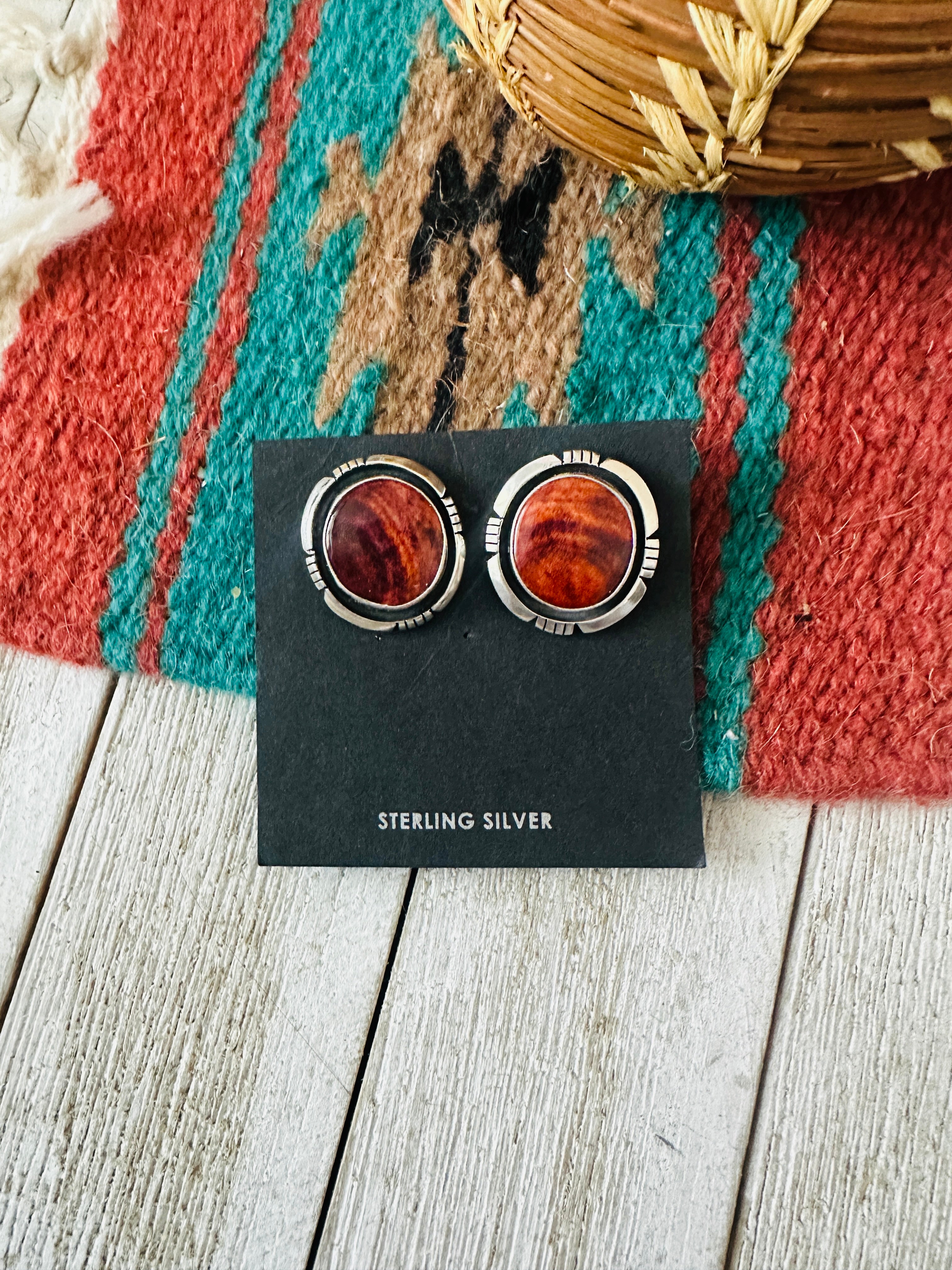 Navajo Sterling Silver & Orange Spiny Post Earrings