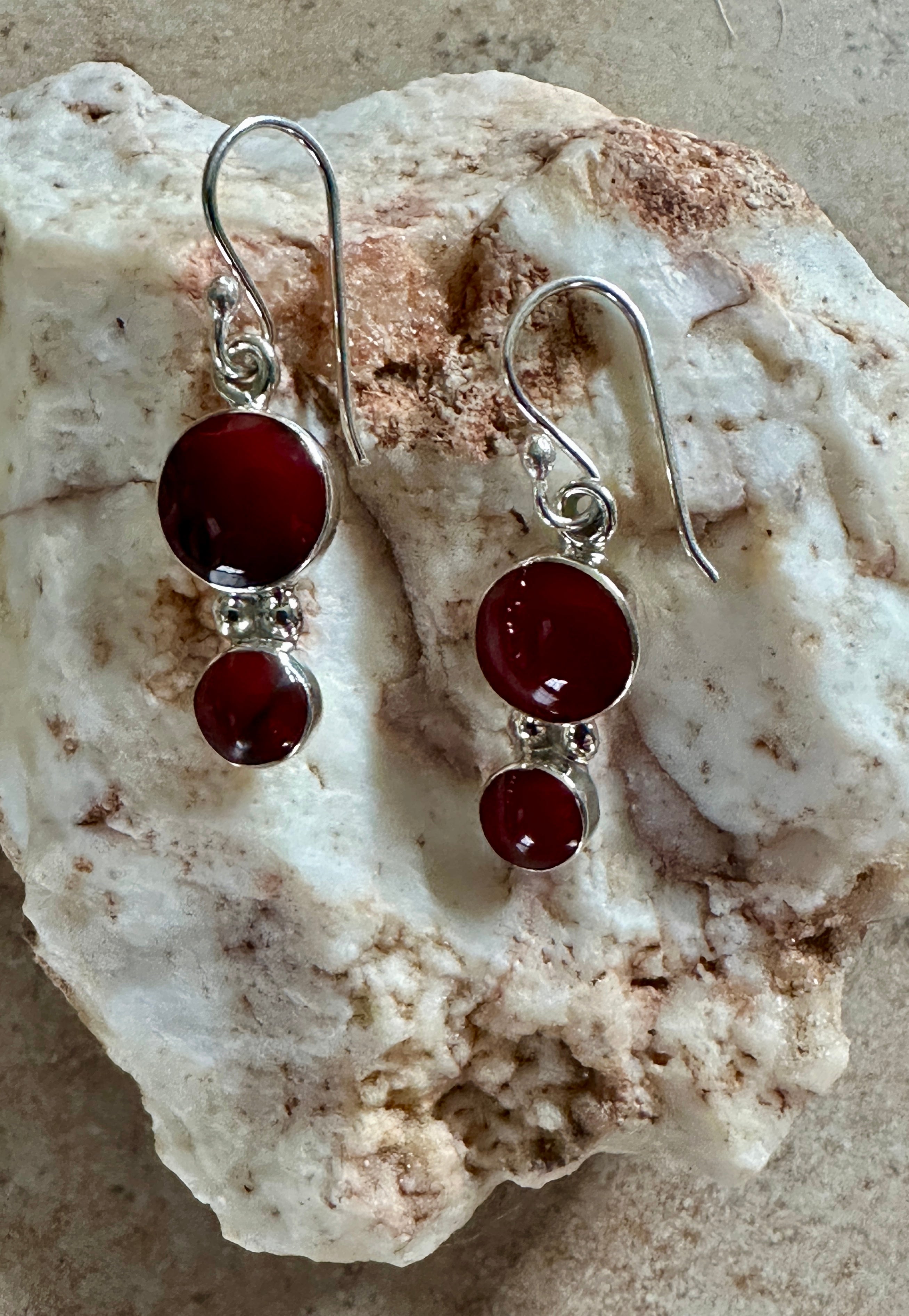 Double Red Jasper Cabochons Earrings ON Hook