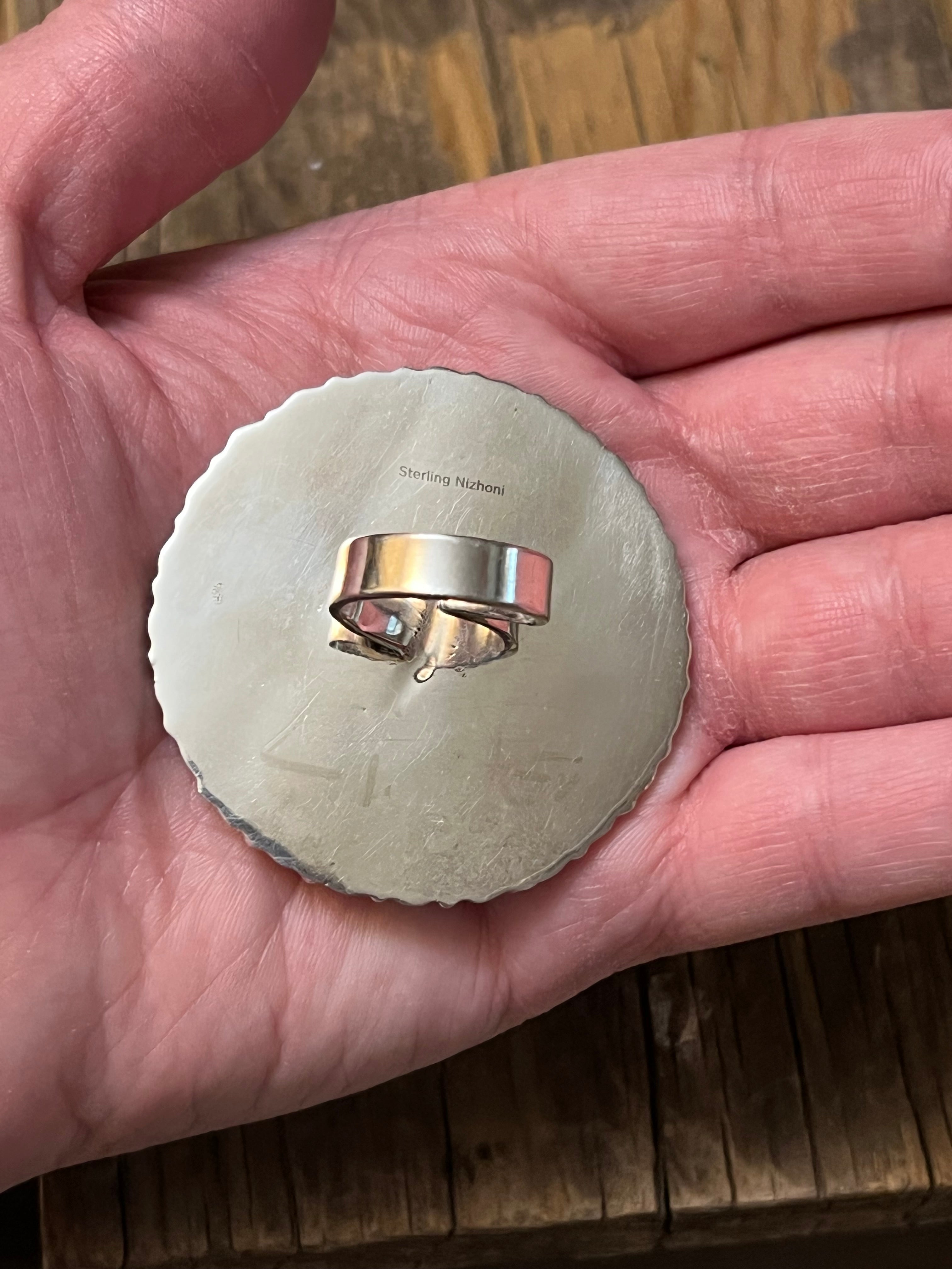 Handmade Sterling Silver & White Buffalo Round Cluster Adjustable Statement Ring