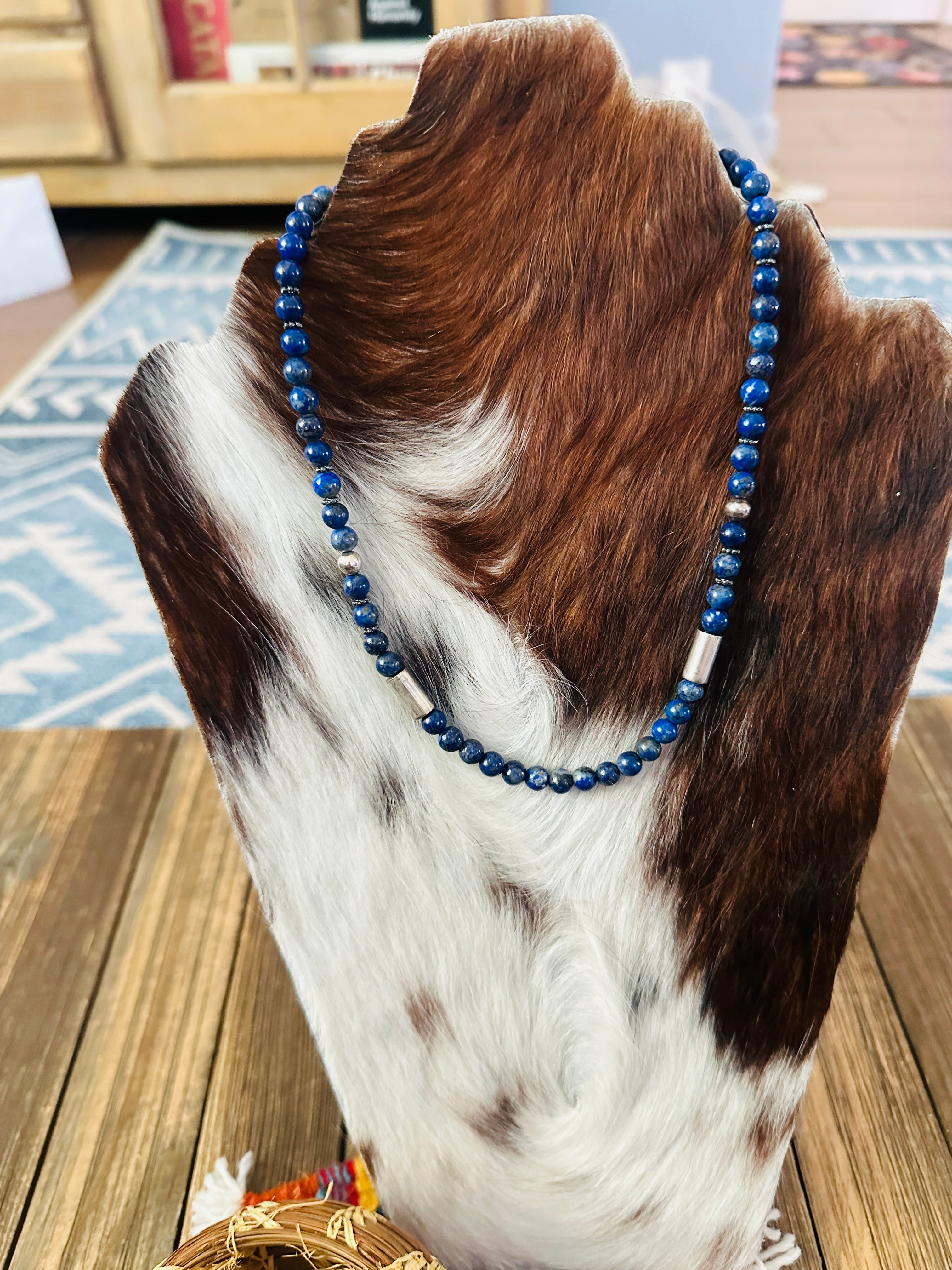 Handcrafted Lapis & Sterling Silver Beaded 18” Necklace by T & R Singer