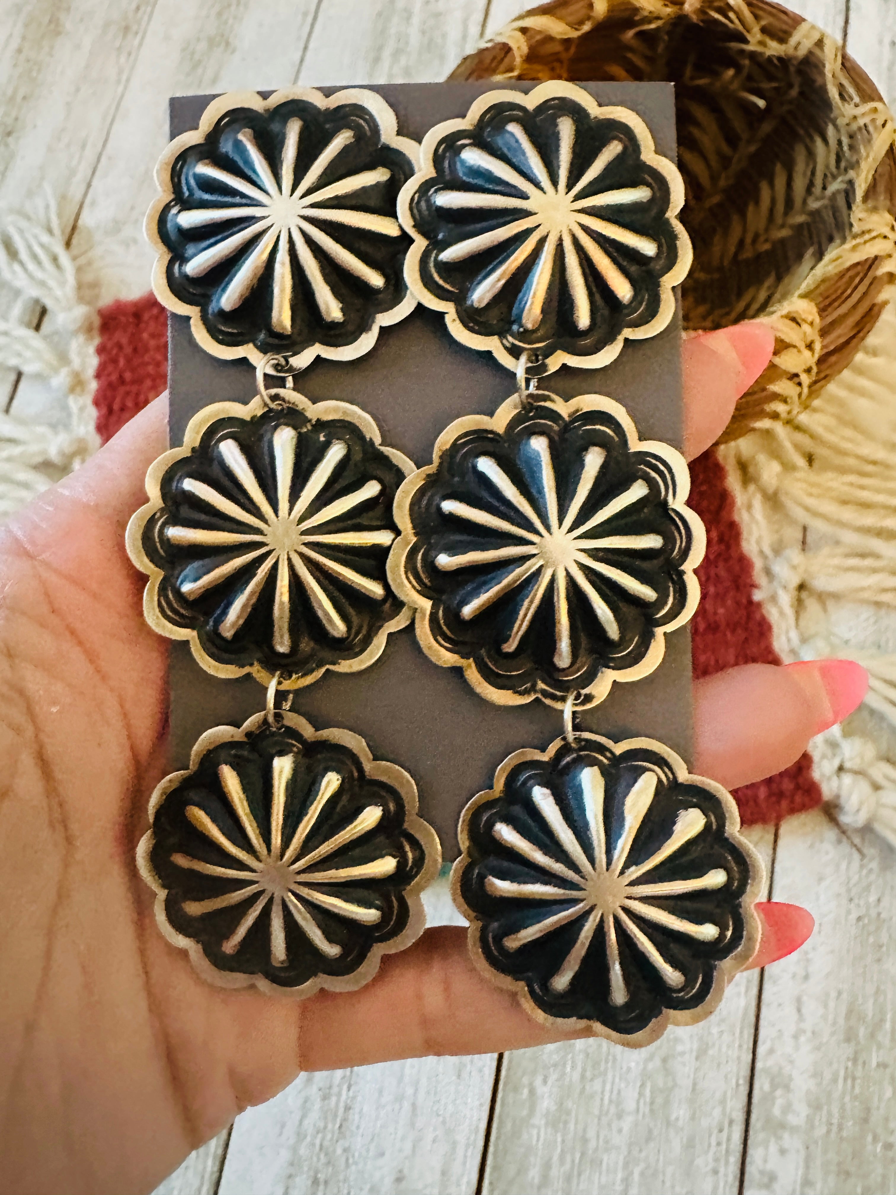 Handcrafted & Hand Stamped Sterling Silver Concho Dangle Earrings